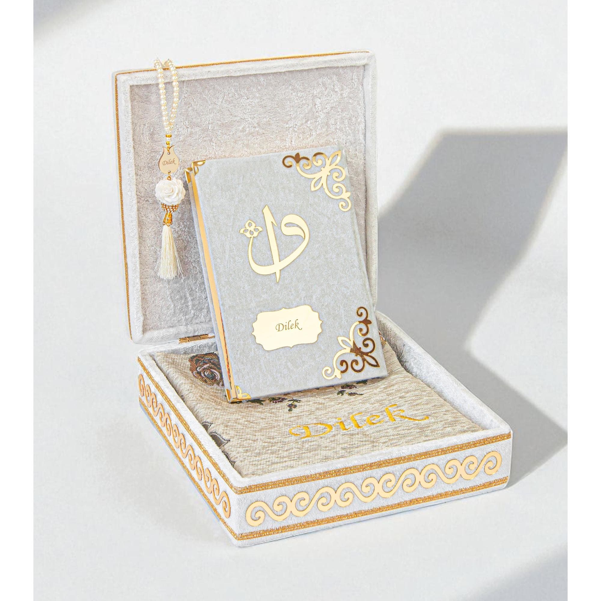 Personalized Velvet Quran Gift Set | Personalized Tasbeeh and Prayer Mat - image 4
