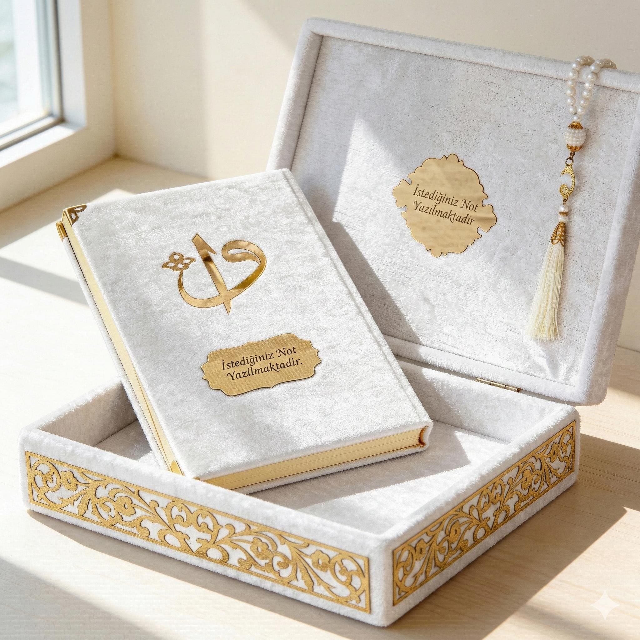 Personalized Holy Quran Set with Velvet Covered Box Islamic Gift Set Muslim Gift Islamic Wedding Gift Birthday Gift Umrah Eid Gift Black