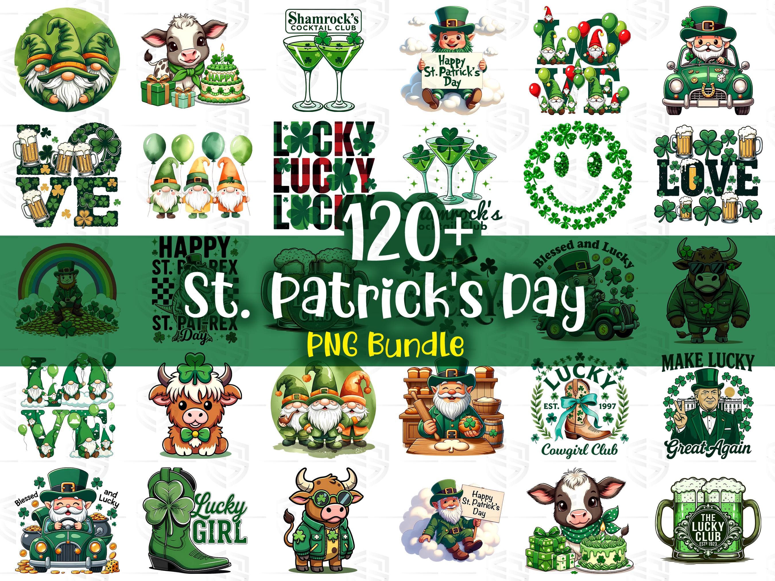 St Patrick’s Day PNG Bundle, Lucky Shamrock Gnome Irish Sublimation T-Shirt Designs