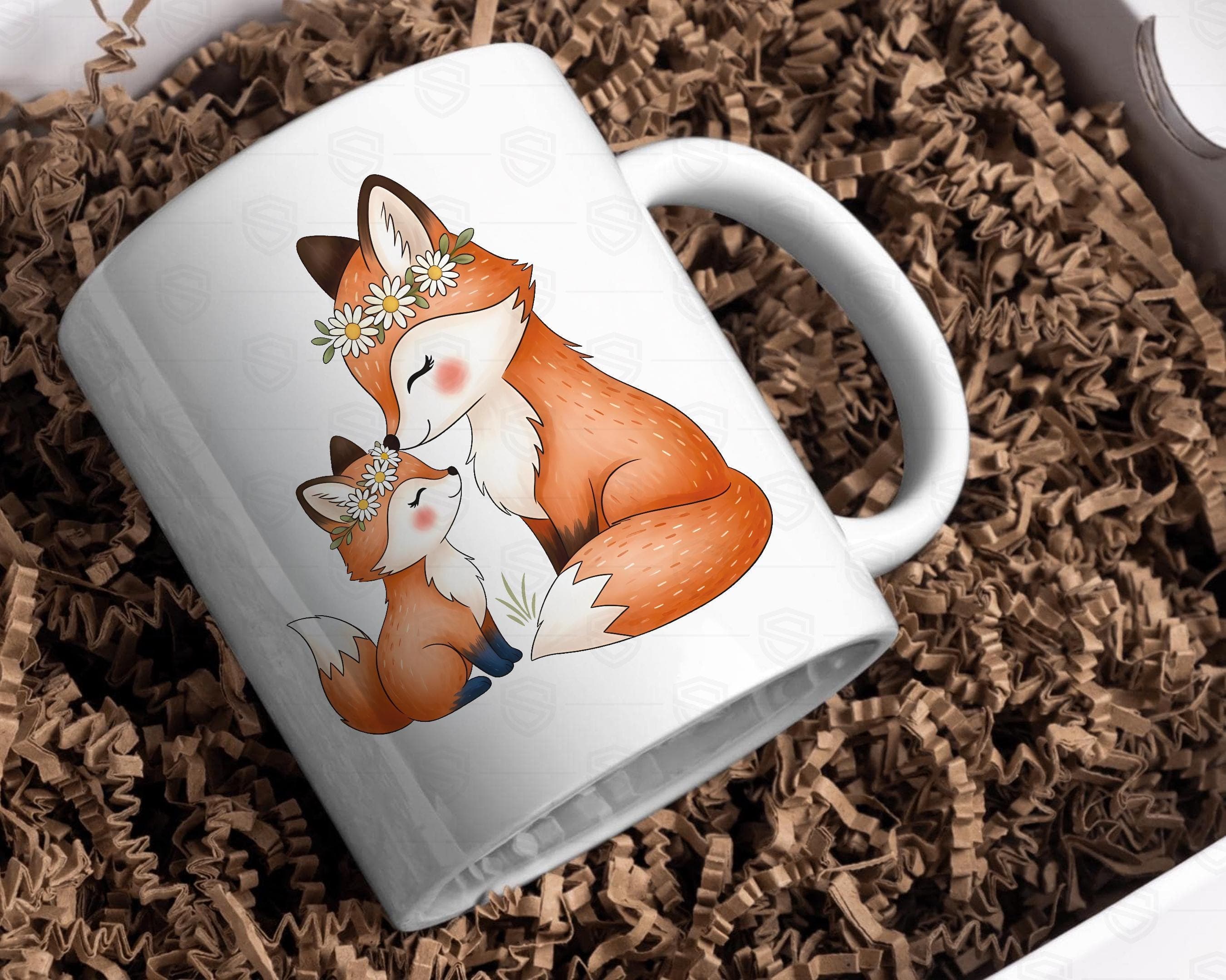 fox curled baby mother woodland art png