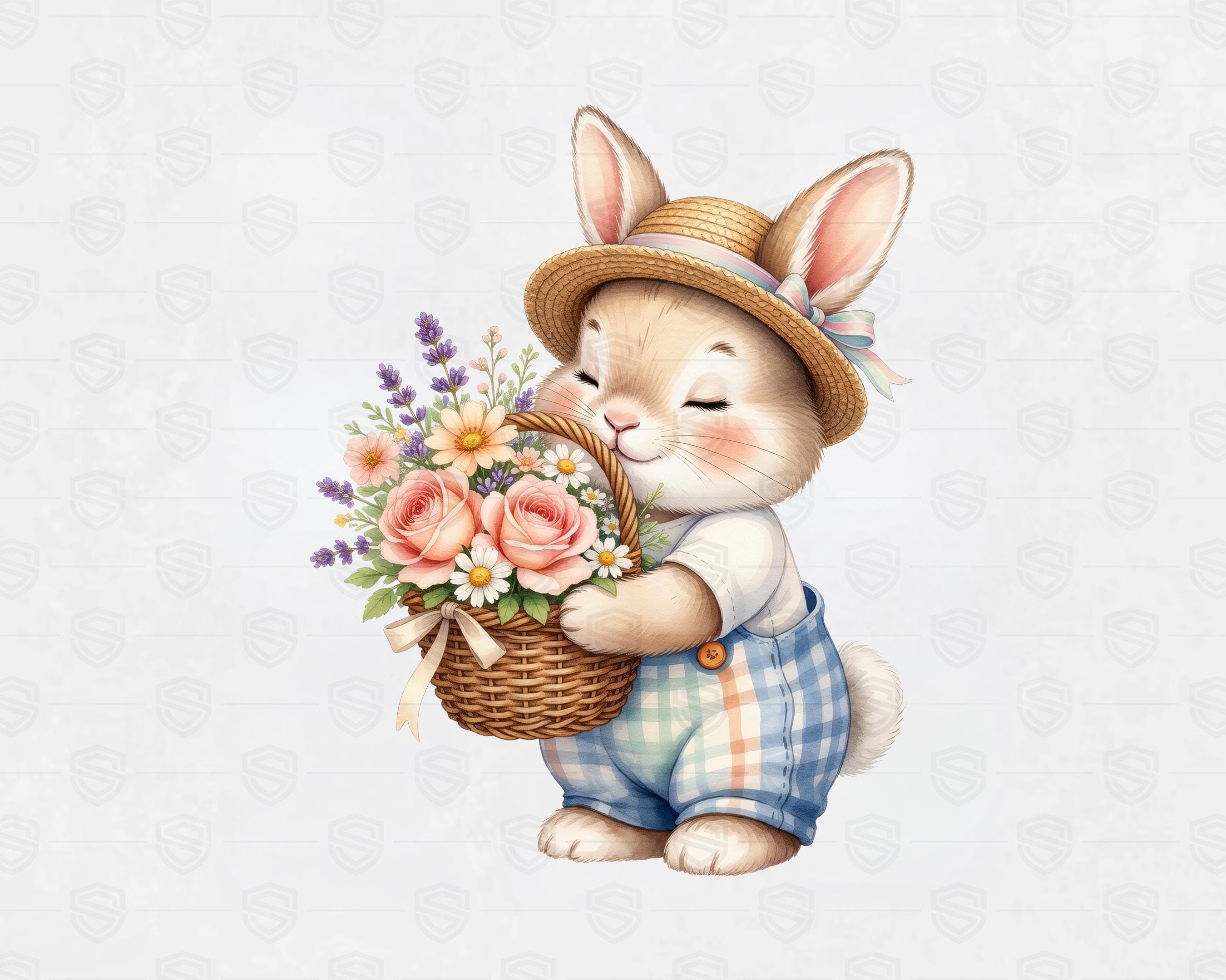 Easter Bunny Clipart Bundle PNG, Pastel Watercolor Easter Eggs, Spring Floral Bunny Clipart, Sublimation Design, Commercial License - image 5