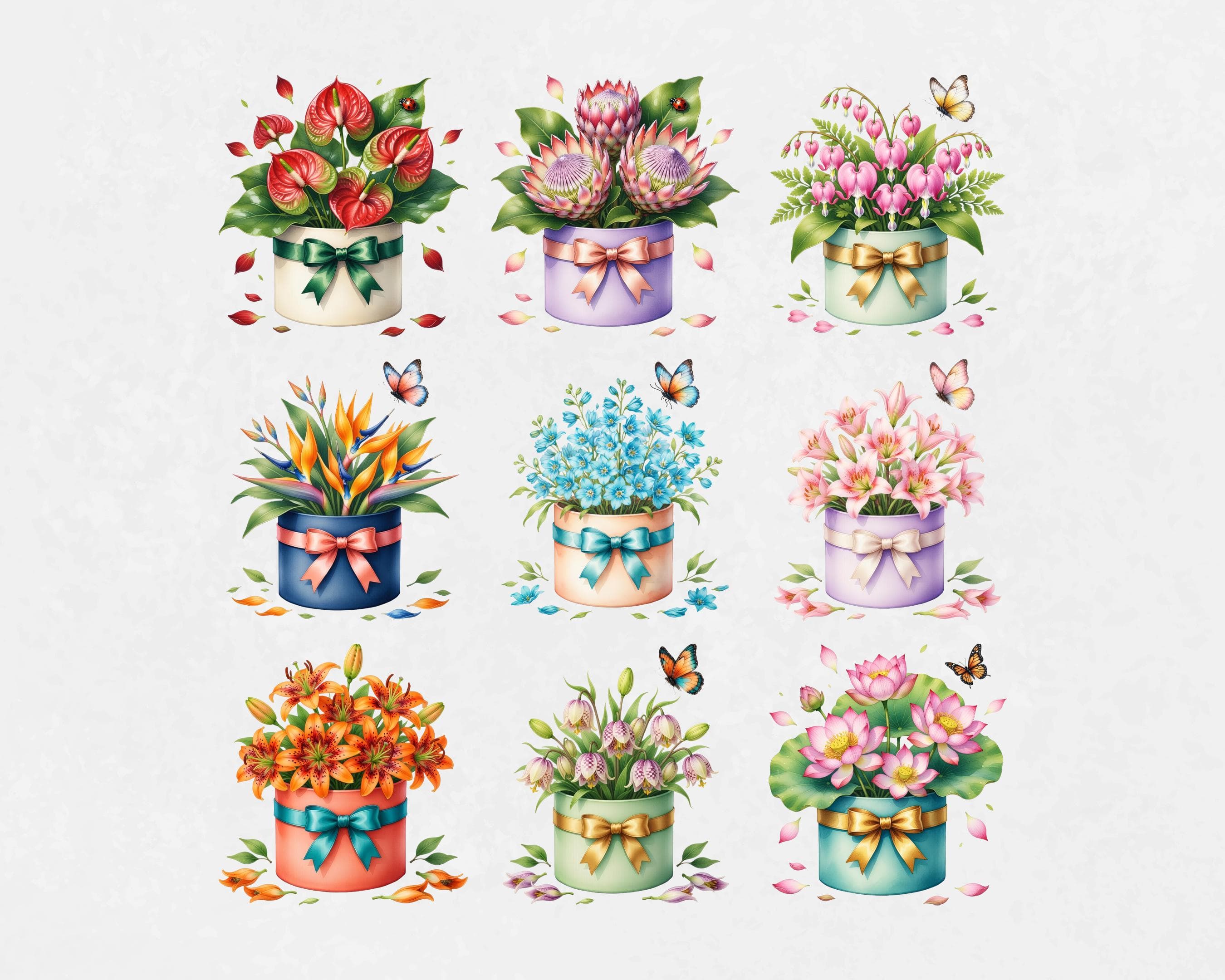 Rare Spring Flower Clipart Bundle 20 PNG | Watercolor Exotic Floral Collection | Lotus Orchid Protea Botanical Clip Art | Sublimation