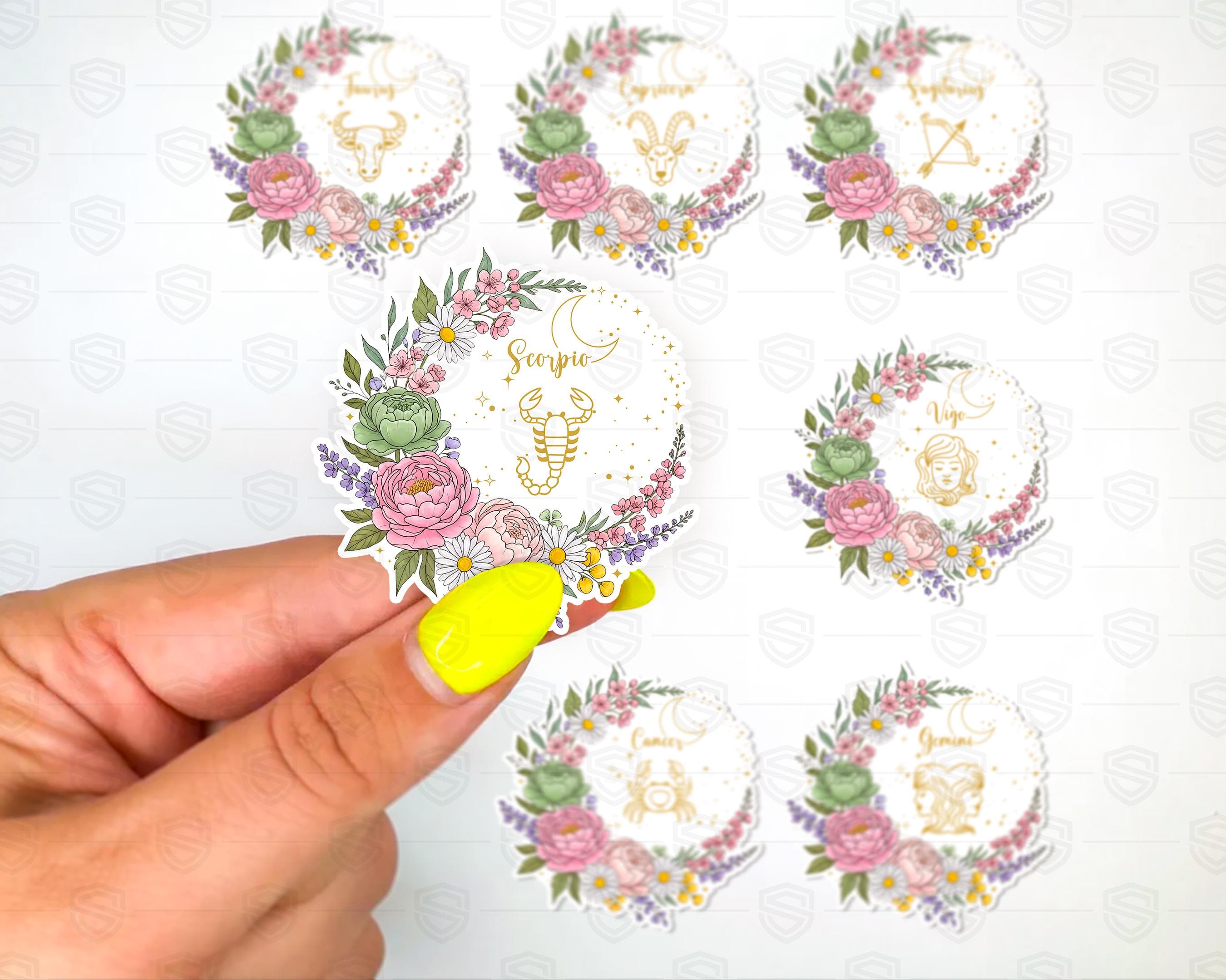 Floral Zodiac Sign Stickers Bundle PNG | Astrology Signs Clipart | Spring Flower Horoscope Art | Boho Celestial Stickers - image 3
