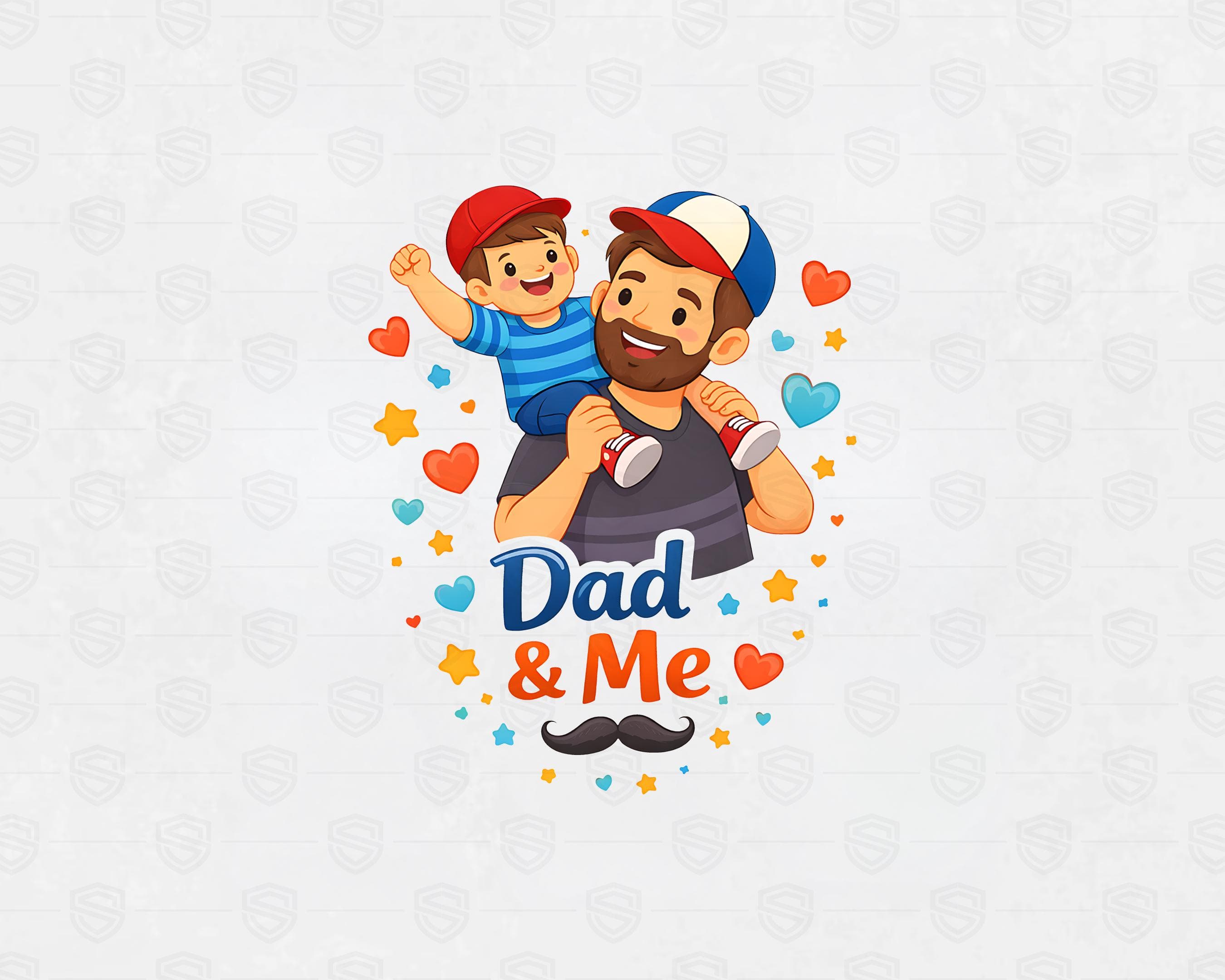 Happy Fathers Day PNG cartoon dad with kids cute illustration
