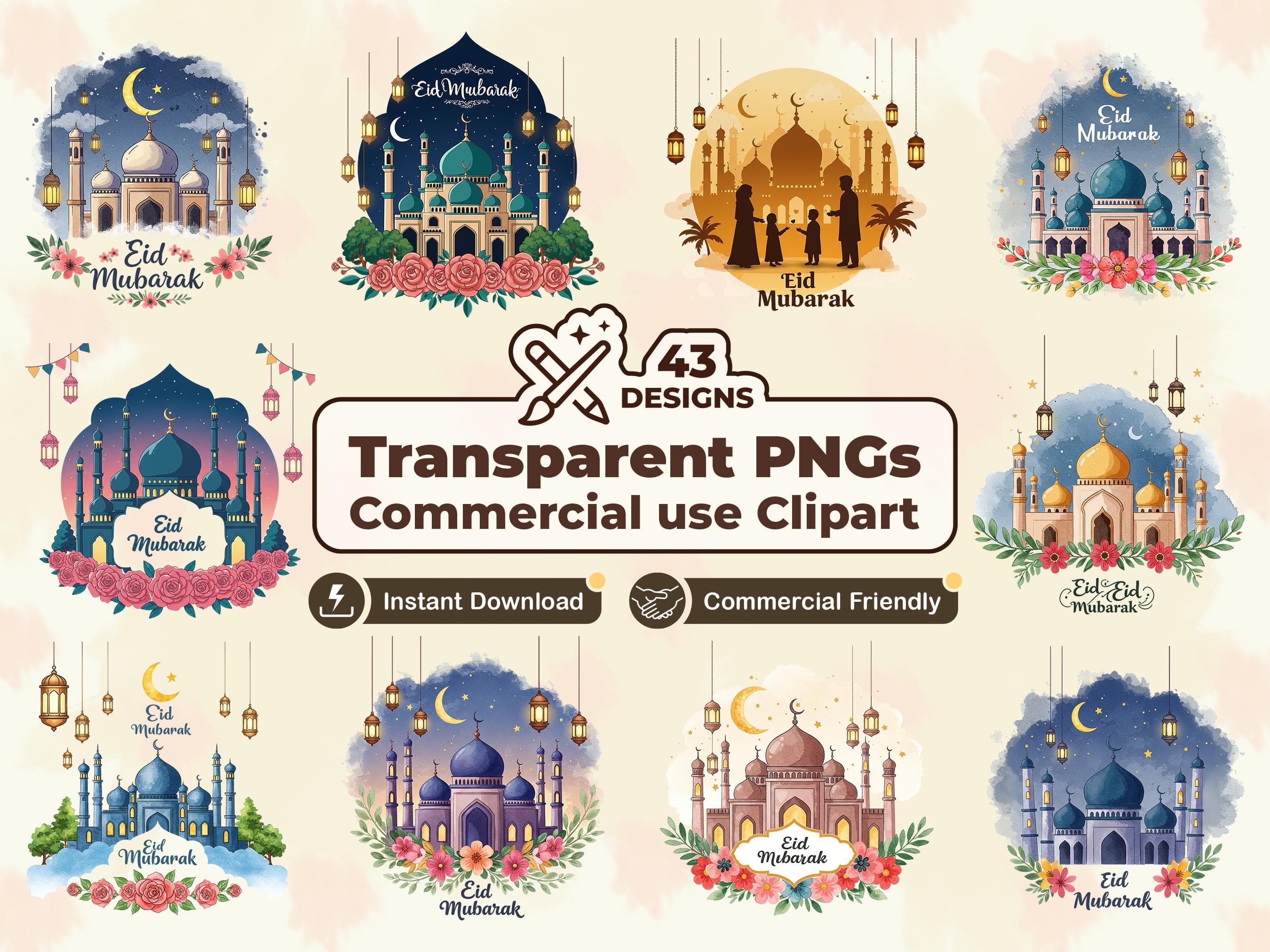 Eid Mubarak PNG Bundle, Islamic Eid Clipart for Sublimation, Ramadan Designs, Instant Download