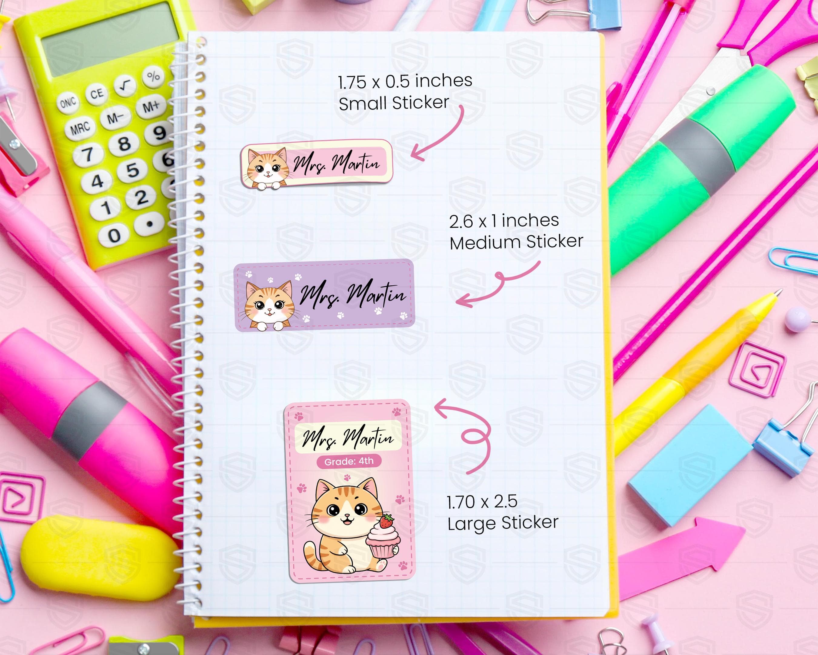 Editable Kids Name Labels Canva Template, Cute Cat School Stickers, Printable Classroom Supply Labels, Back to School Tags - image 3