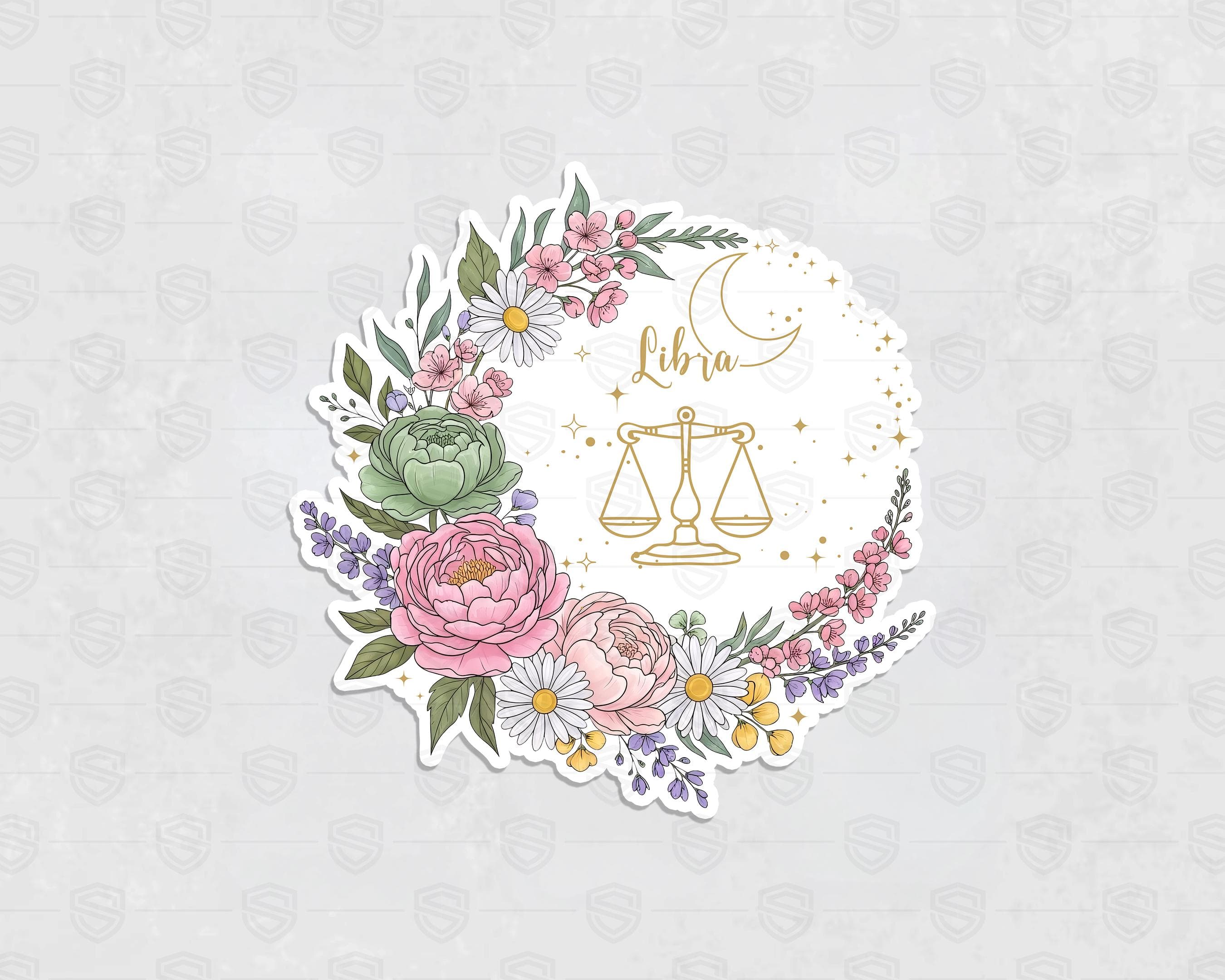 Floral Zodiac Sign Stickers Bundle PNG | Astrology Signs Clipart | Spring Flower Horoscope Art | Boho Celestial Stickers - image 5