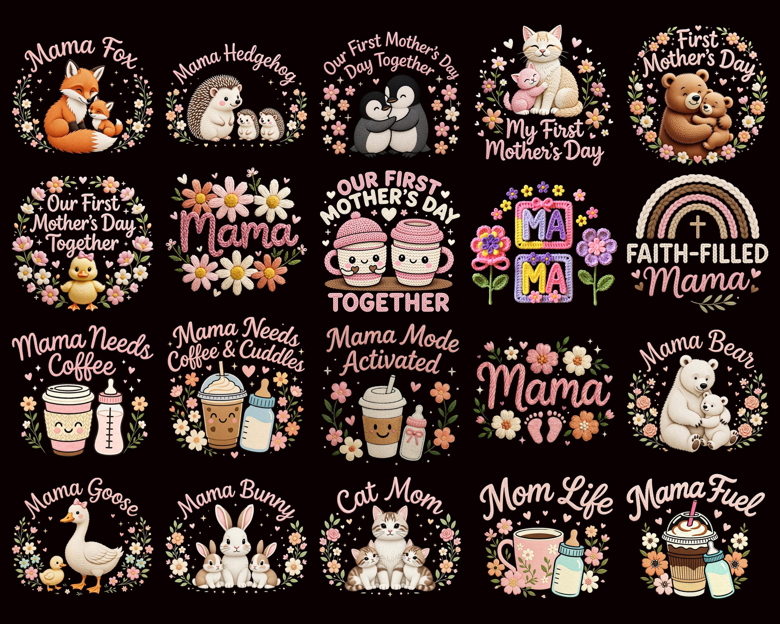 Mothers Day PNG Bundle Faux Yarn Coquette Bow, Crochet Knit Floral Mom Life, First Mother's Day Sublimation
