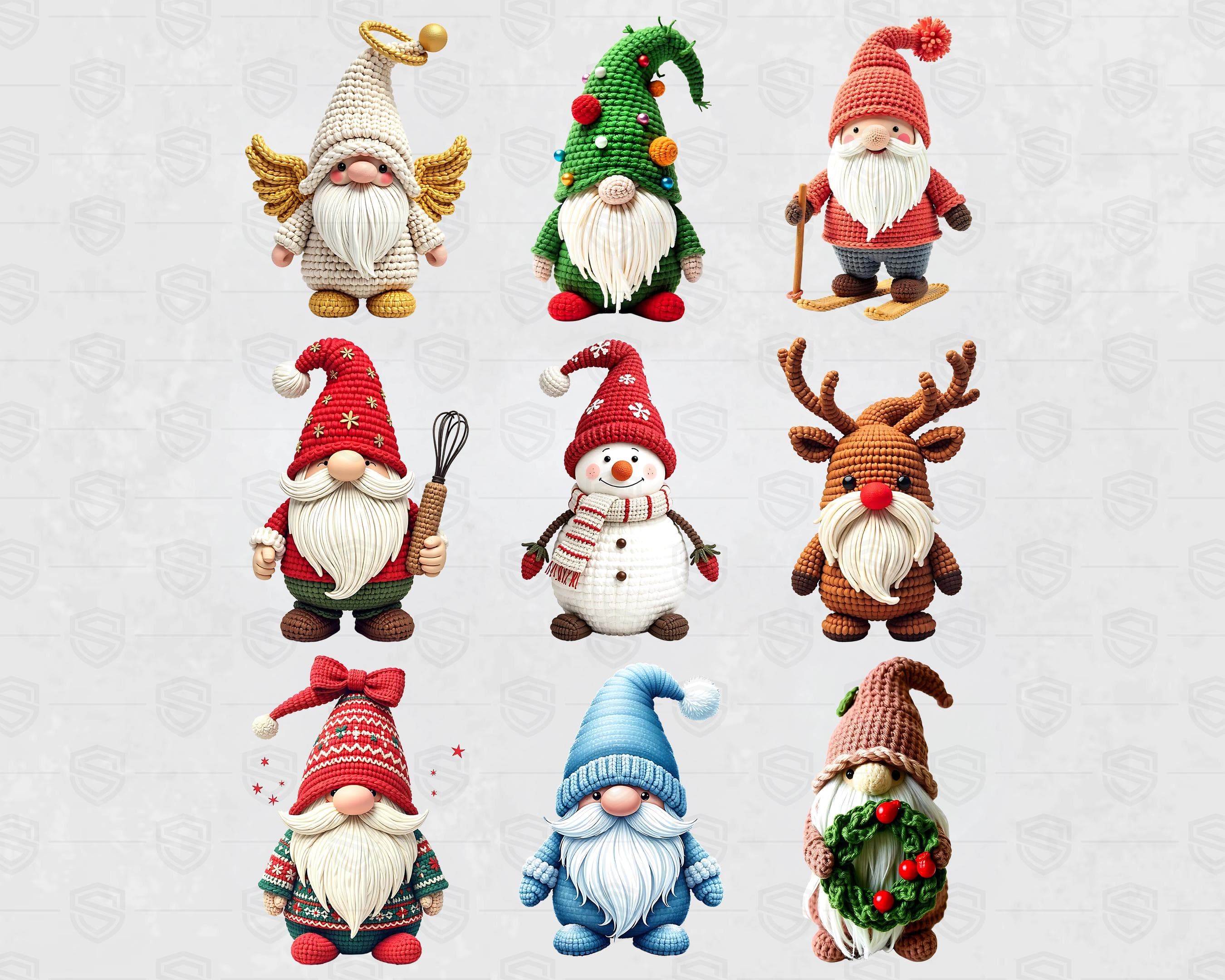 Christmas Gnome Crochet PNG Bundle | Cute Amigurumi Holiday Clipart