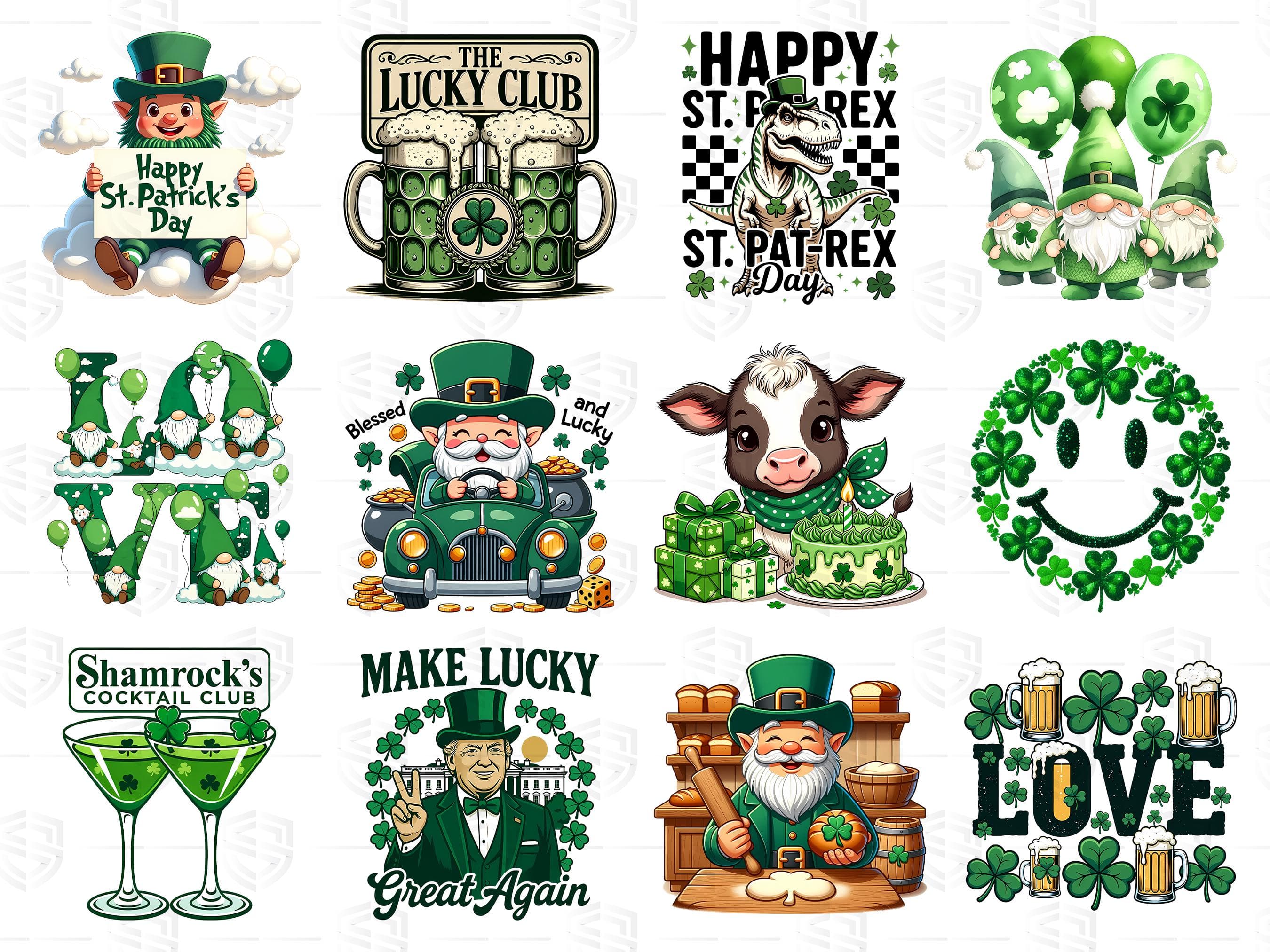 St Patrick’s Day PNG Bundle, Lucky Shamrock Gnome Irish Sublimation T-Shirt Designs - image 3