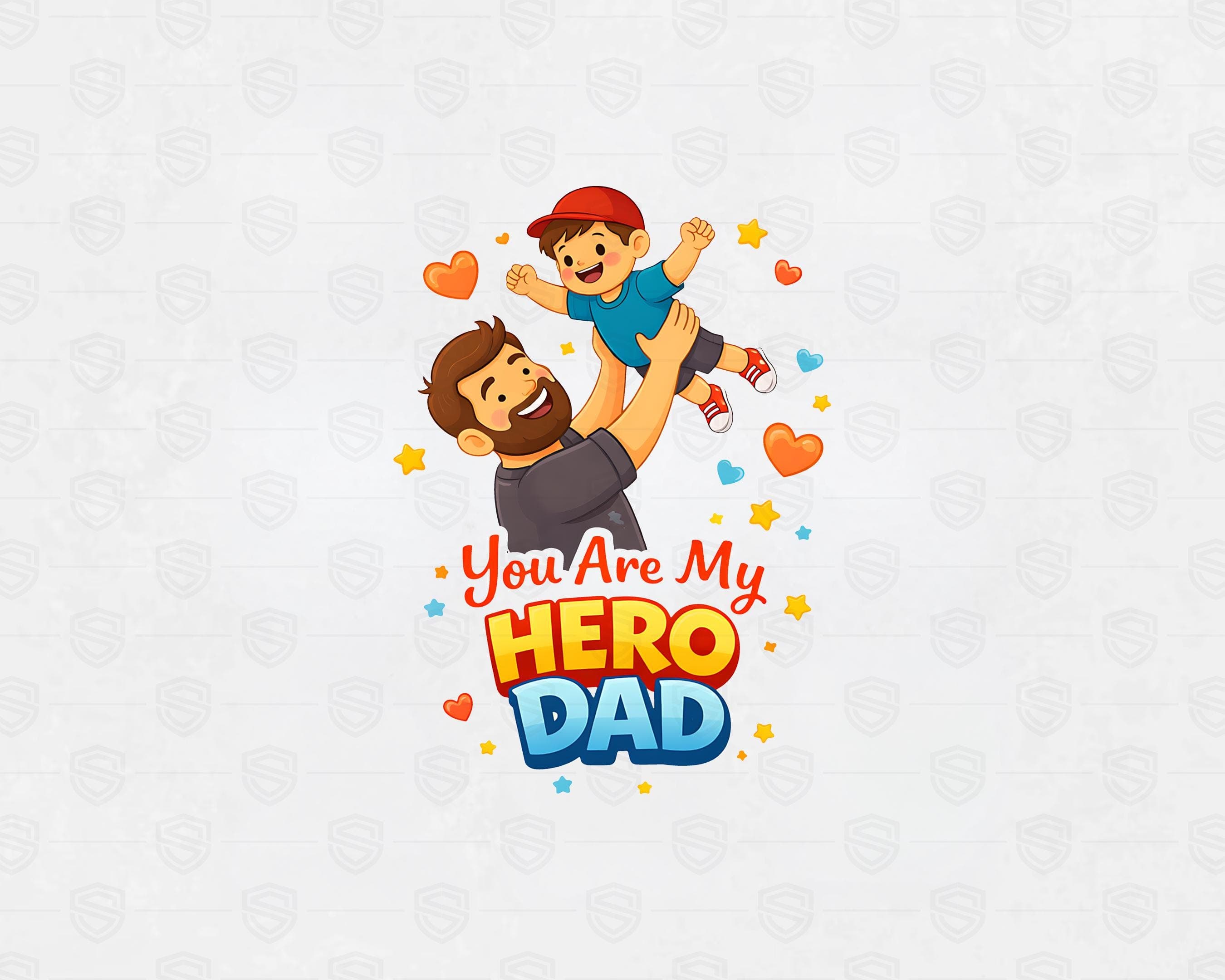 Hero dad sublimation design with bold typography and cartoon character