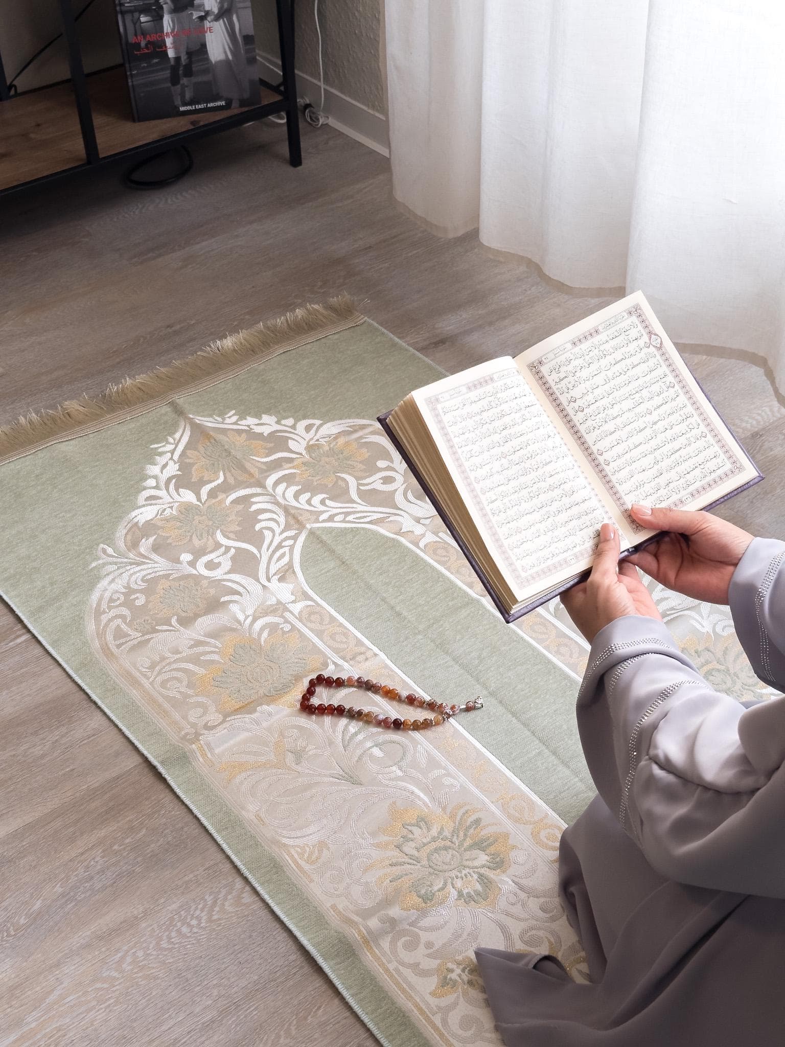 Floral Arch Prayer Mat | Jacquard-Woven Acrylic Blend, Made in Egypt - image 4