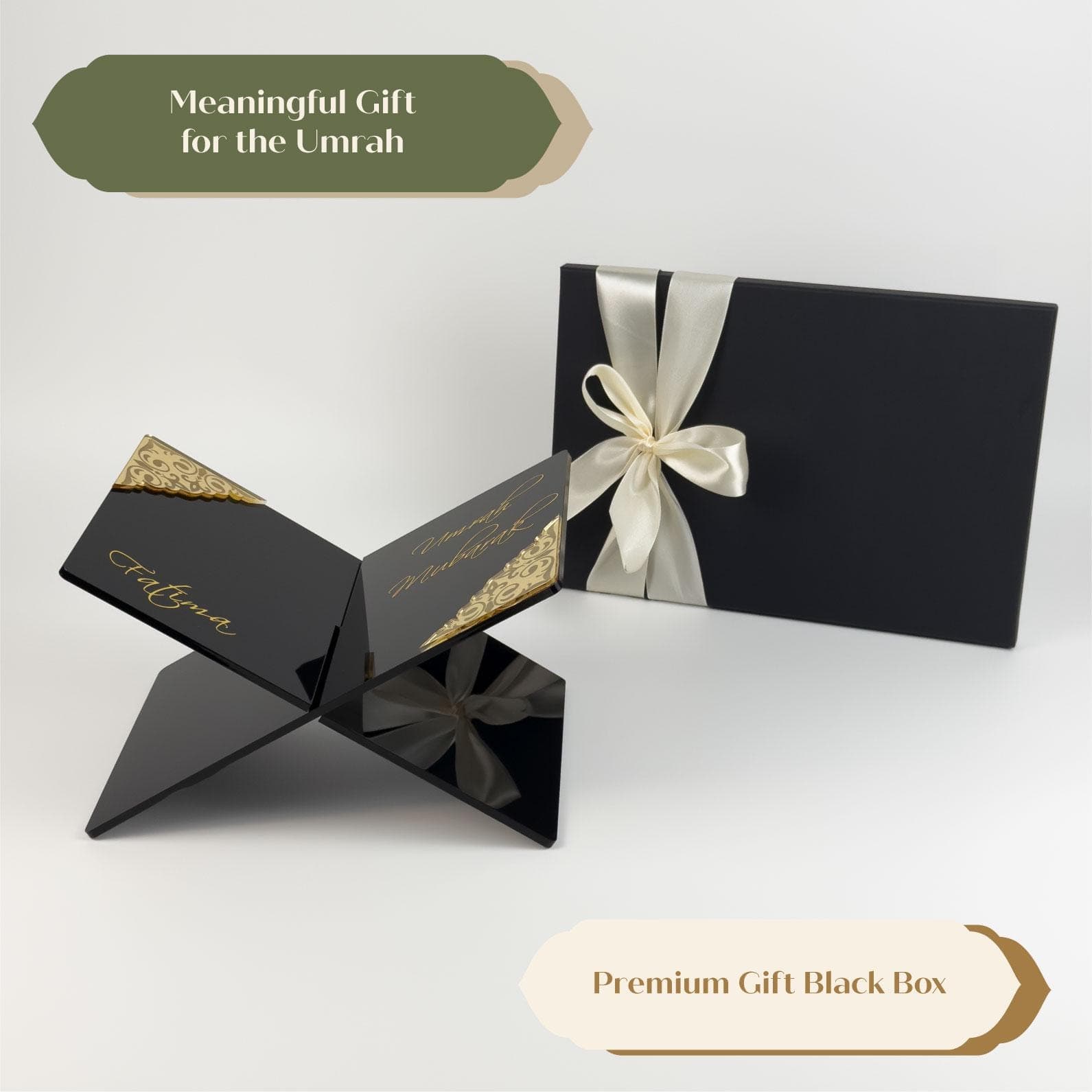 Personalized Umrah Gift Black Acrylic Quran Holder with Gold Accents: Umrah Mubarak - image 3