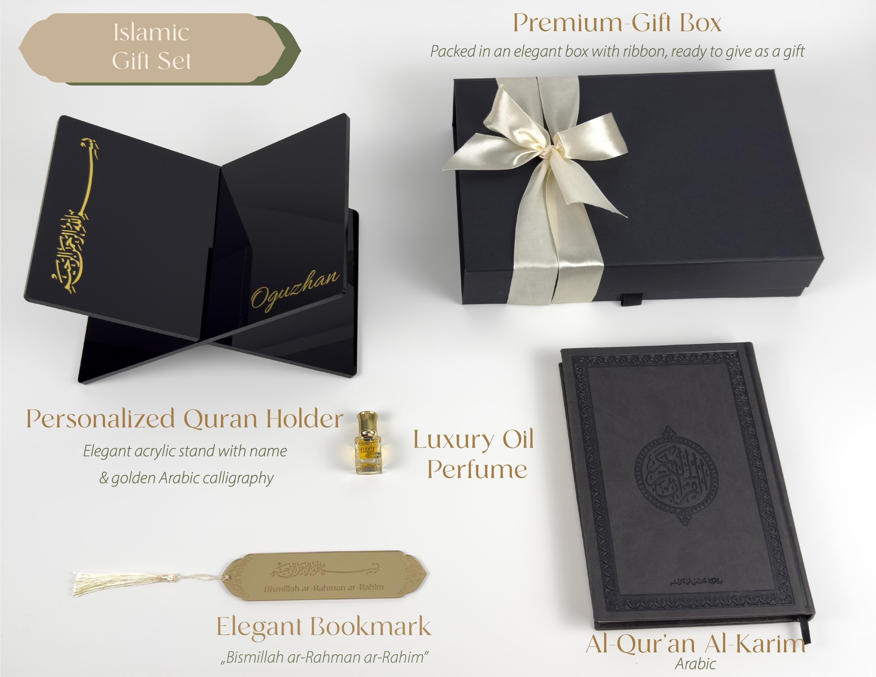 Personalized Islamic Gift Box: Arabic Quran, Oud Perfume & Stand - image 5