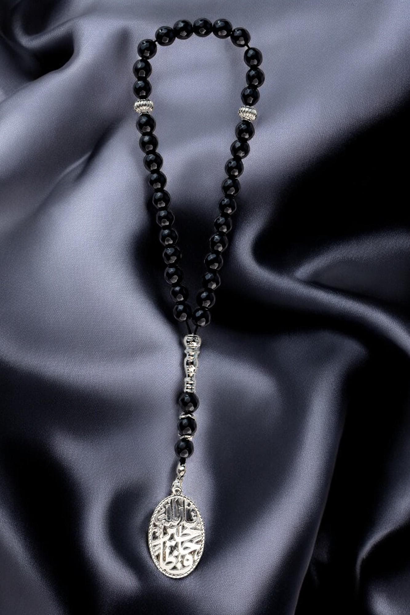 Aqeeq Agate Tasbeeh; Prayer Beads; Islamic Misbaha; Silver-Plated Pendant; Dhikr Beads; Ramadan Eid Gift; Muslim Spiritual Jewelry