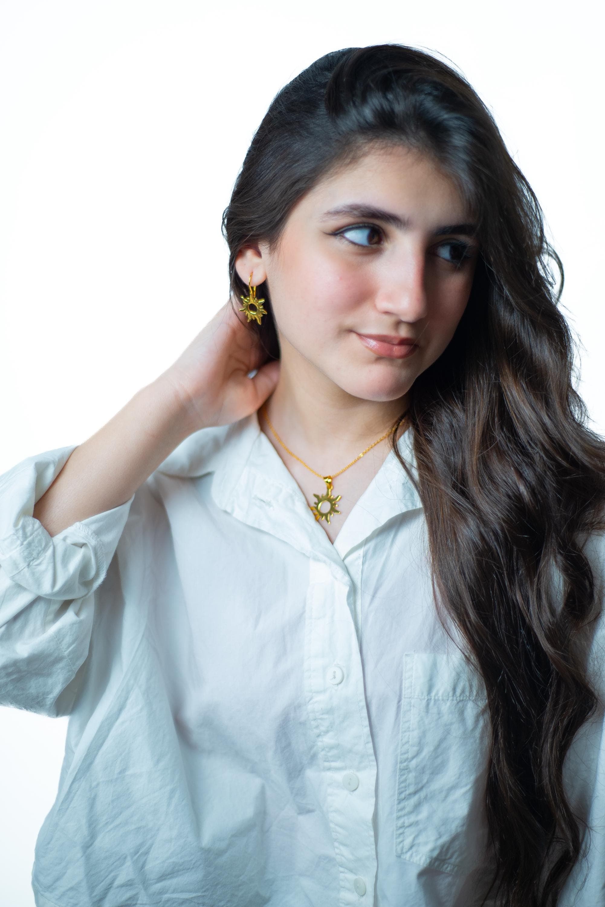 24k Gold-Plated Sunburst Earrings & Necklace Set; Dainty Celestial Jewelry; Starburst Pendant; Gift for Her; Minimalist Gold Set - image 4