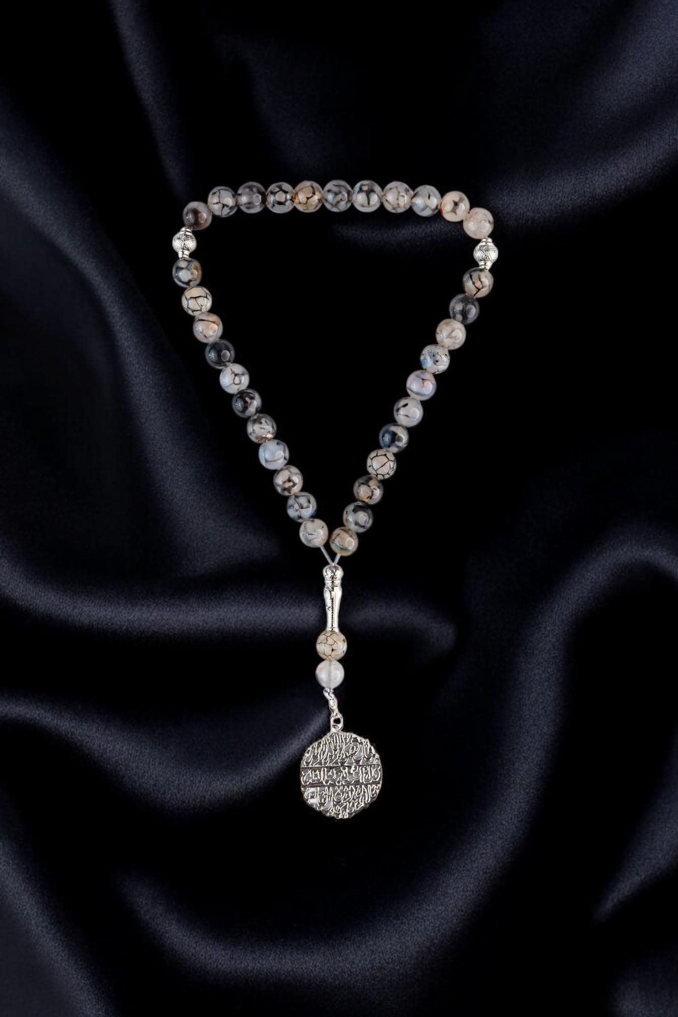 Aqeeq Agate Tasbeeh; Prayer Beads; Islamic Misbaha; Silver-Plated Pendant; Dhikr Beads; Ramadan Eid Gift; Muslim Spiritual Jewelry