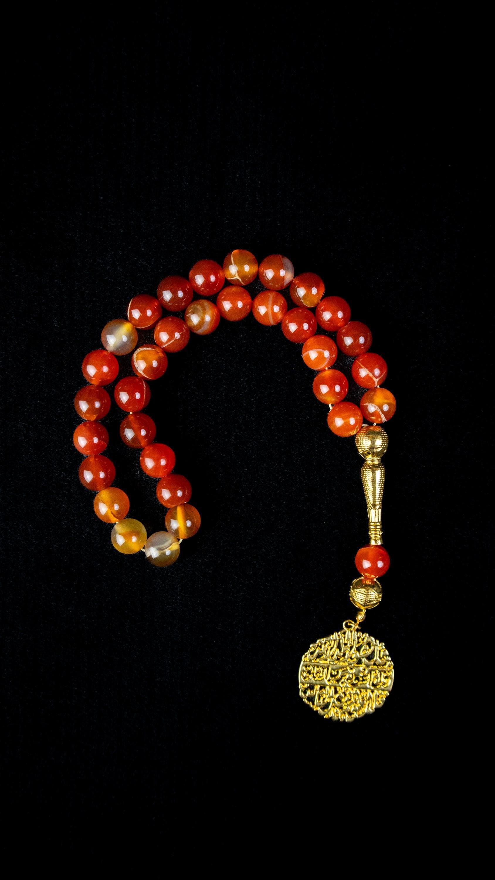 Aqeeq Agate Tasbeeh; Prayer Beads; Islamic Misbaha; Gold-Plated Pendant; Dhikr Beads; Ramadan Eid Gift; Muslim Spiritual Jewelry