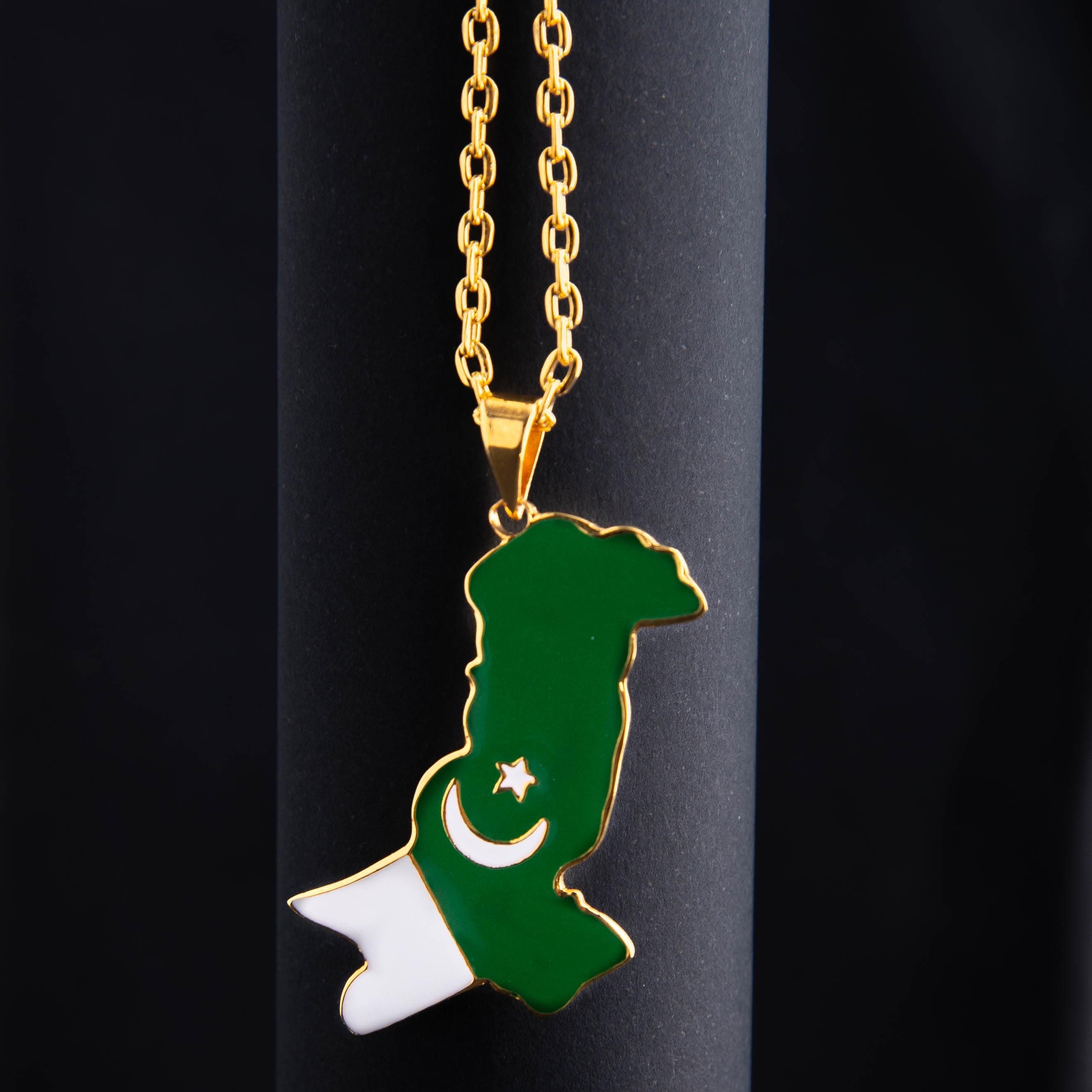 Pakistan Map Necklace; 24k Gold-Plated Pakistani Flag Pendant; Pakistani Jewelry; Heritage Necklace; Gift for Her