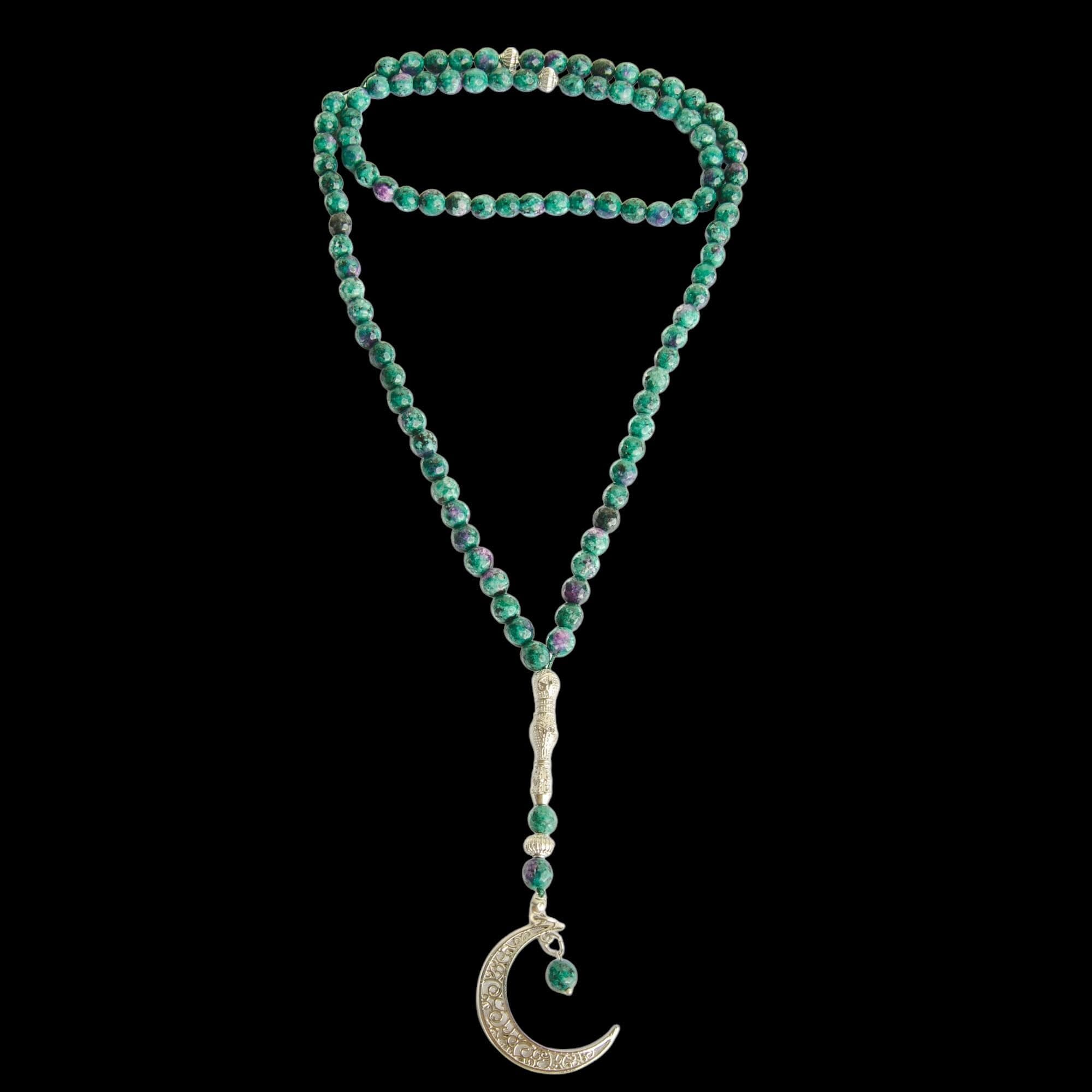 Aqeeq Agate Tasbeeh; Prayer Beads; Islamic Misbaha; Silver-Plated Pendant; Dhikr Beads; Ramadan Eid Gift; Muslim Spiritual Jewelry