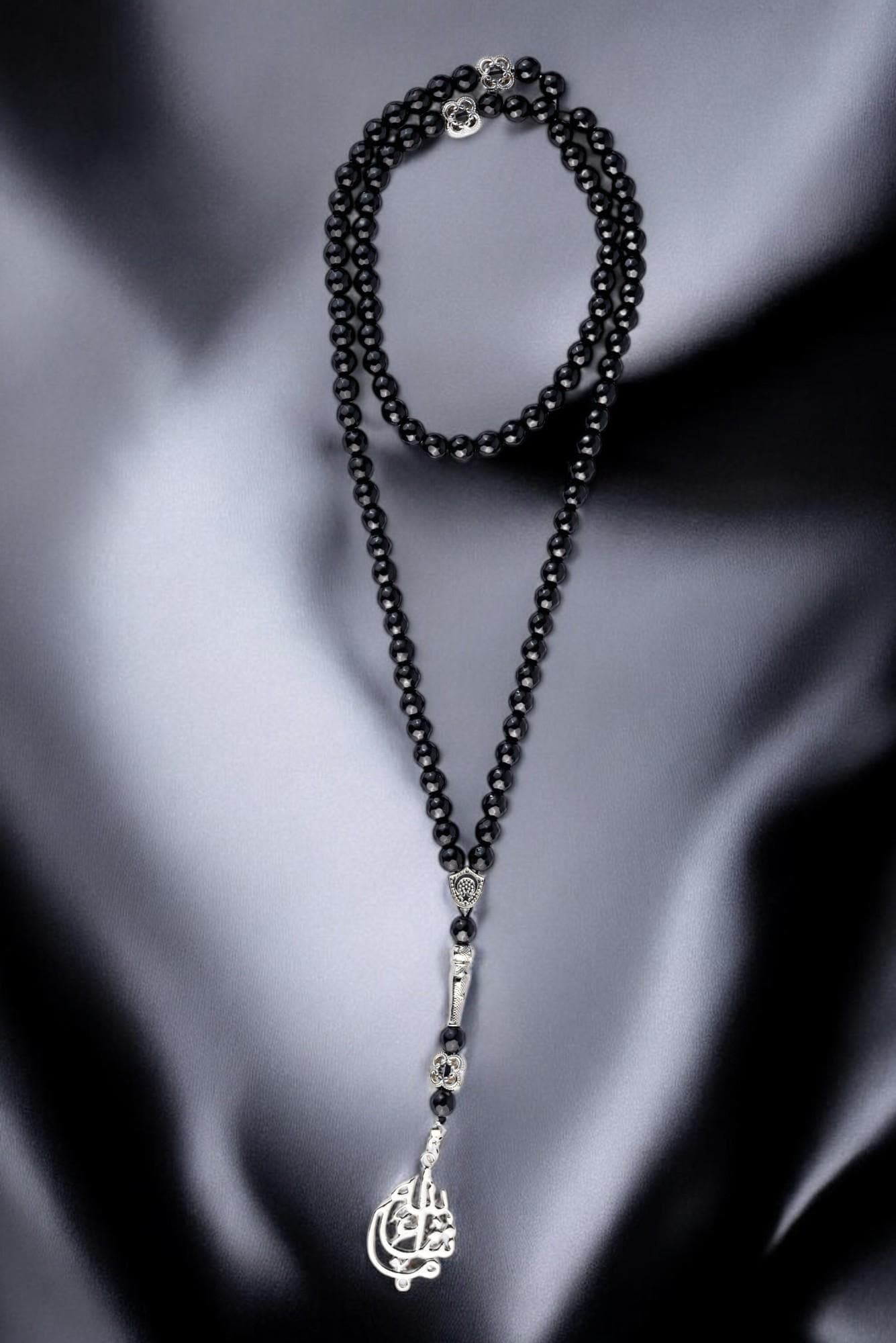 Aqeeq Agate Tasbeeh; Prayer Beads; Islamic Misbaha; Silver-Plated Pendant; Dhikr Beads; Ramadan Eid Gift; Muslim Spiritual Jewelry