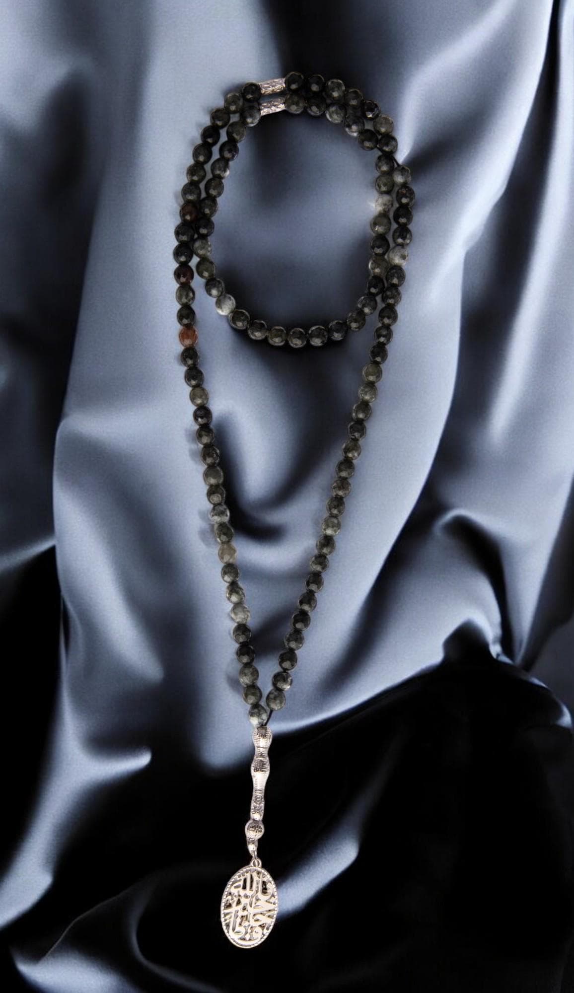Aqeeq Agate Tasbeeh; Prayer Beads; Islamic Misbaha; Silver-Plated Pendant; Dhikr Beads; Ramadan Eid Gift; Muslim Spiritual Jewelry