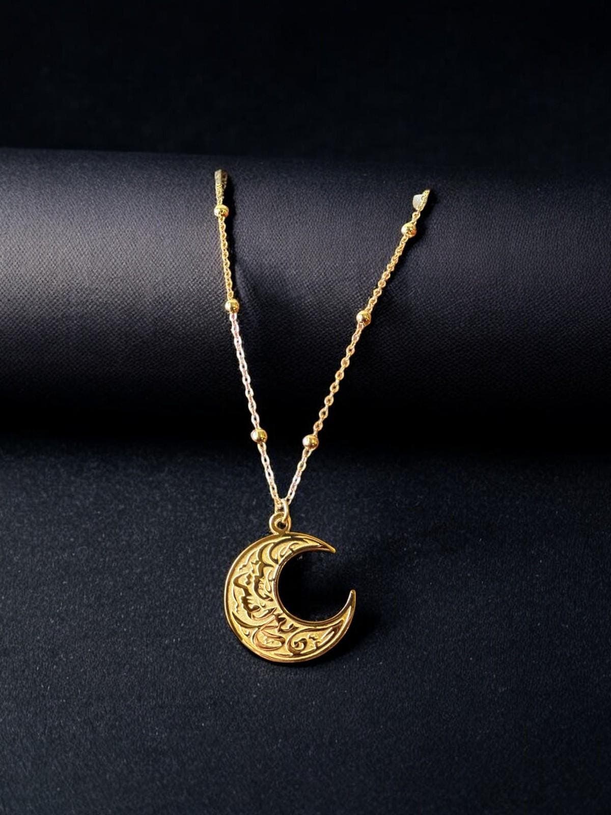 24k Gold-Plated Crescent Islamic Necklace; Arabic Calligraphy; Quran Verse Pendant; Verily With Hardship Comes Ease; Gifts for Her