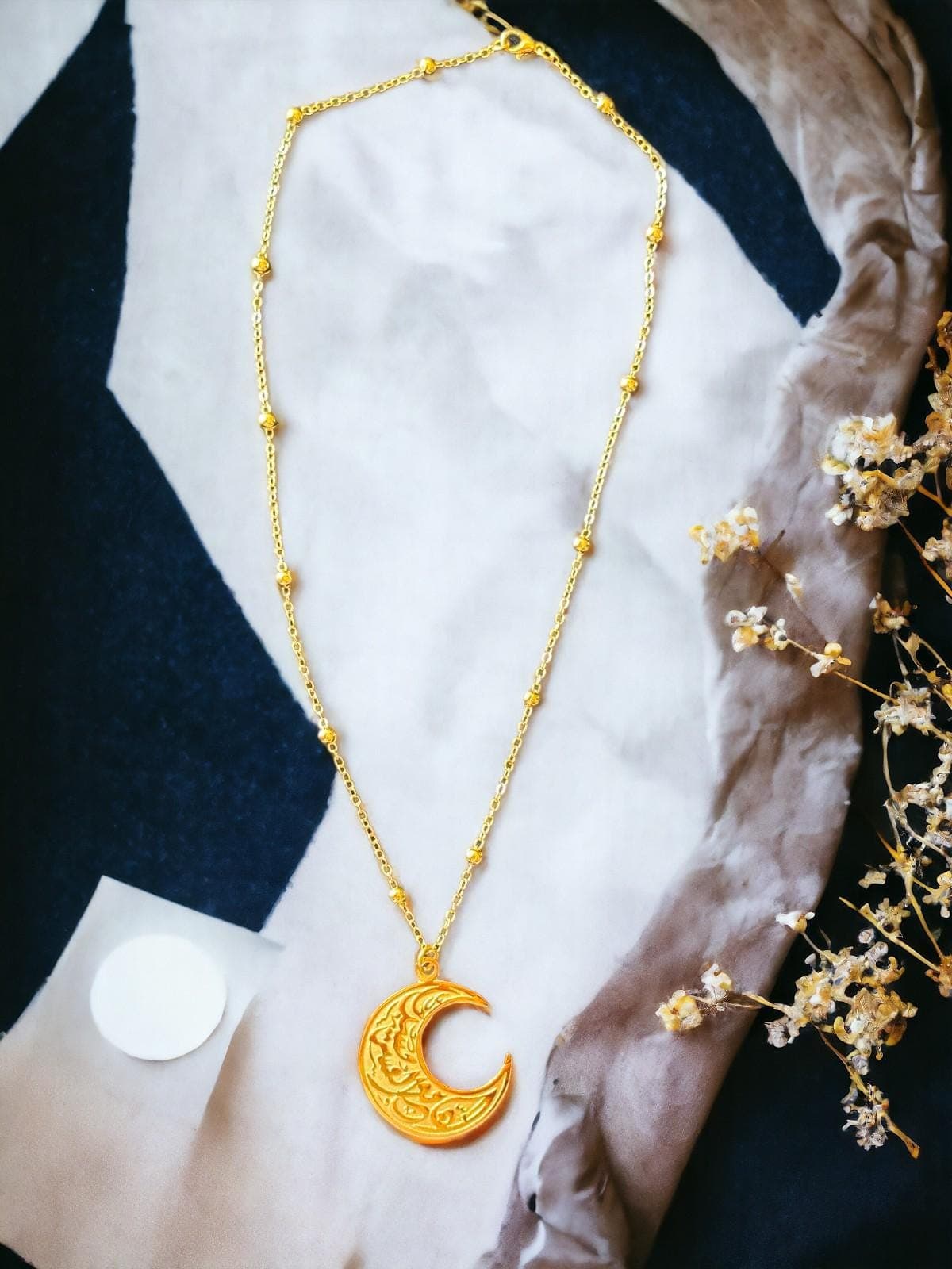 24k Gold-Plated Crescent Islamic Necklace; Arabic Calligraphy; Quran Verse Pendant; Verily With Hardship Comes Ease; Gifts for Her - image 3