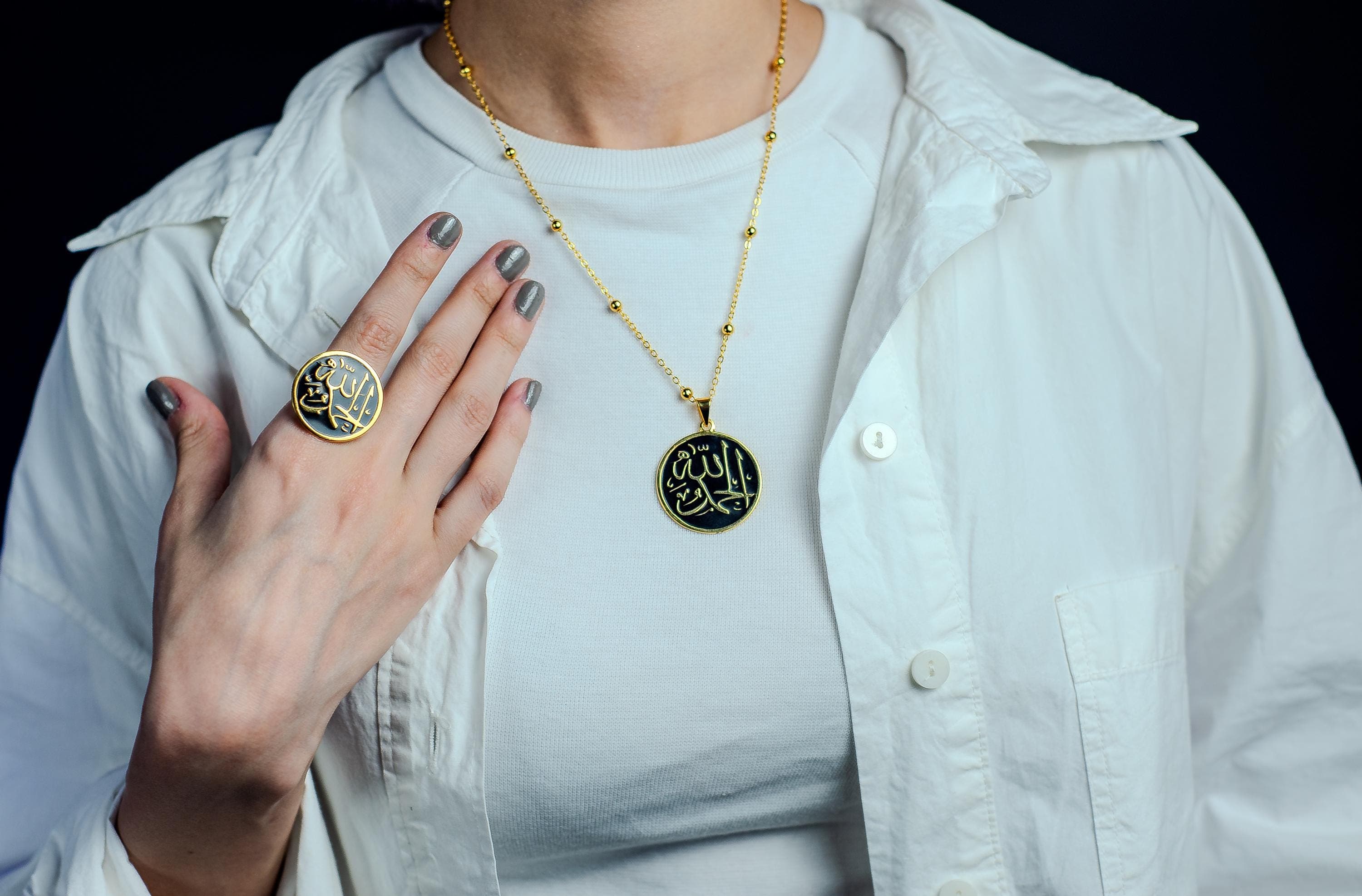 24k Gold Alhamdulillah Necklace; Arabic Calligraphy Pendant; Islamic Jewelry; Muslim Gift for Her; Faith Jewelry; Ramadan Eid - image 5