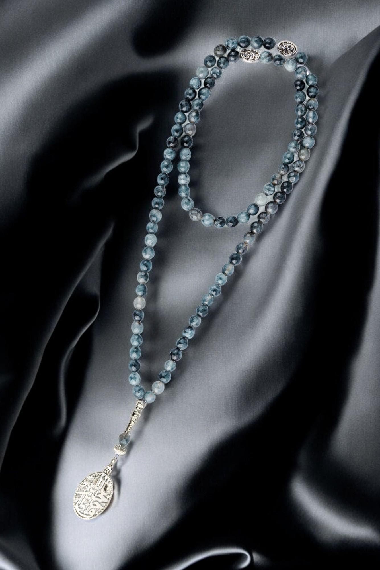 Aqeeq Agate Tasbeeh; Prayer Beads; Islamic Misbaha; Silver-Plated Pendant; Dhikr Beads; Ramadan Eid Gift; Muslim Spiritual Jewelry