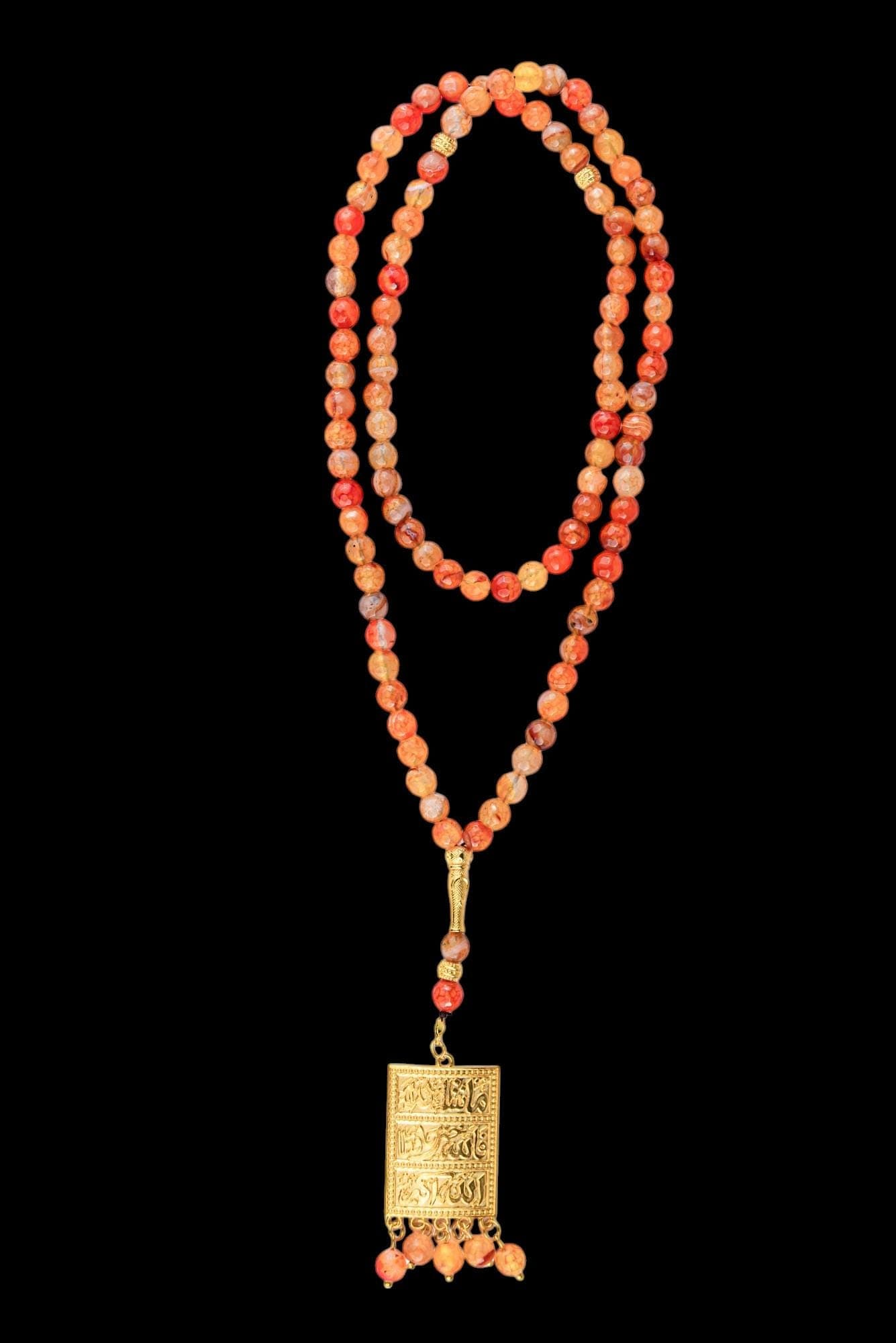Aqeeq Agate Tasbeeh; Prayer Beads; Islamic Misbaha; Gold-Plated Pendant; Dhikr Beads; Ramadan Eid Gift; Muslim Spiritual Jewelry