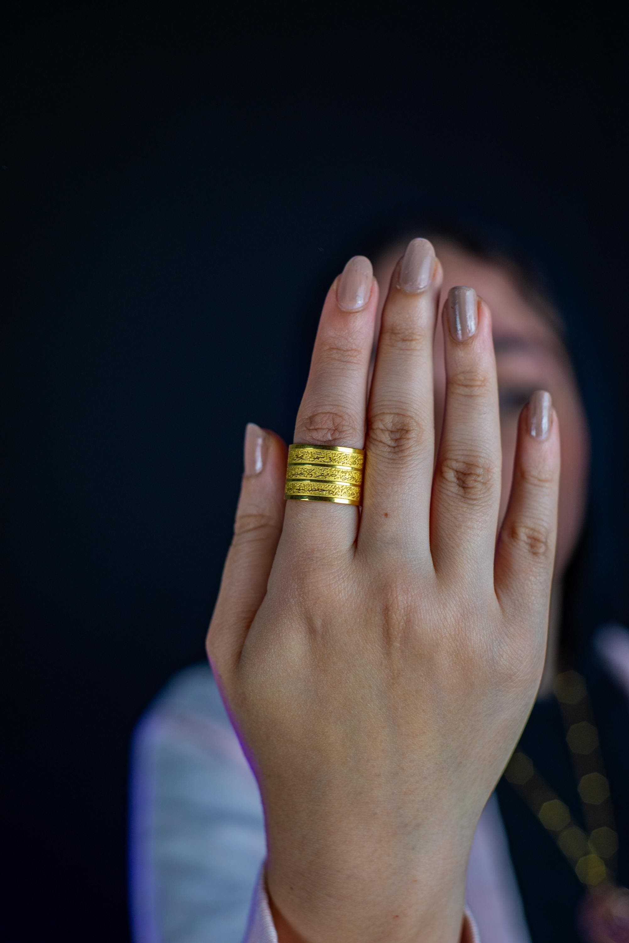 Ayatul Kursi Ring; 24k Gold-Plated; Islamic Calligraphy Jewelry; Quran Ring; Muslim Gift; Protection Jewelry; Eid Gift; For Her; Statement - image 4