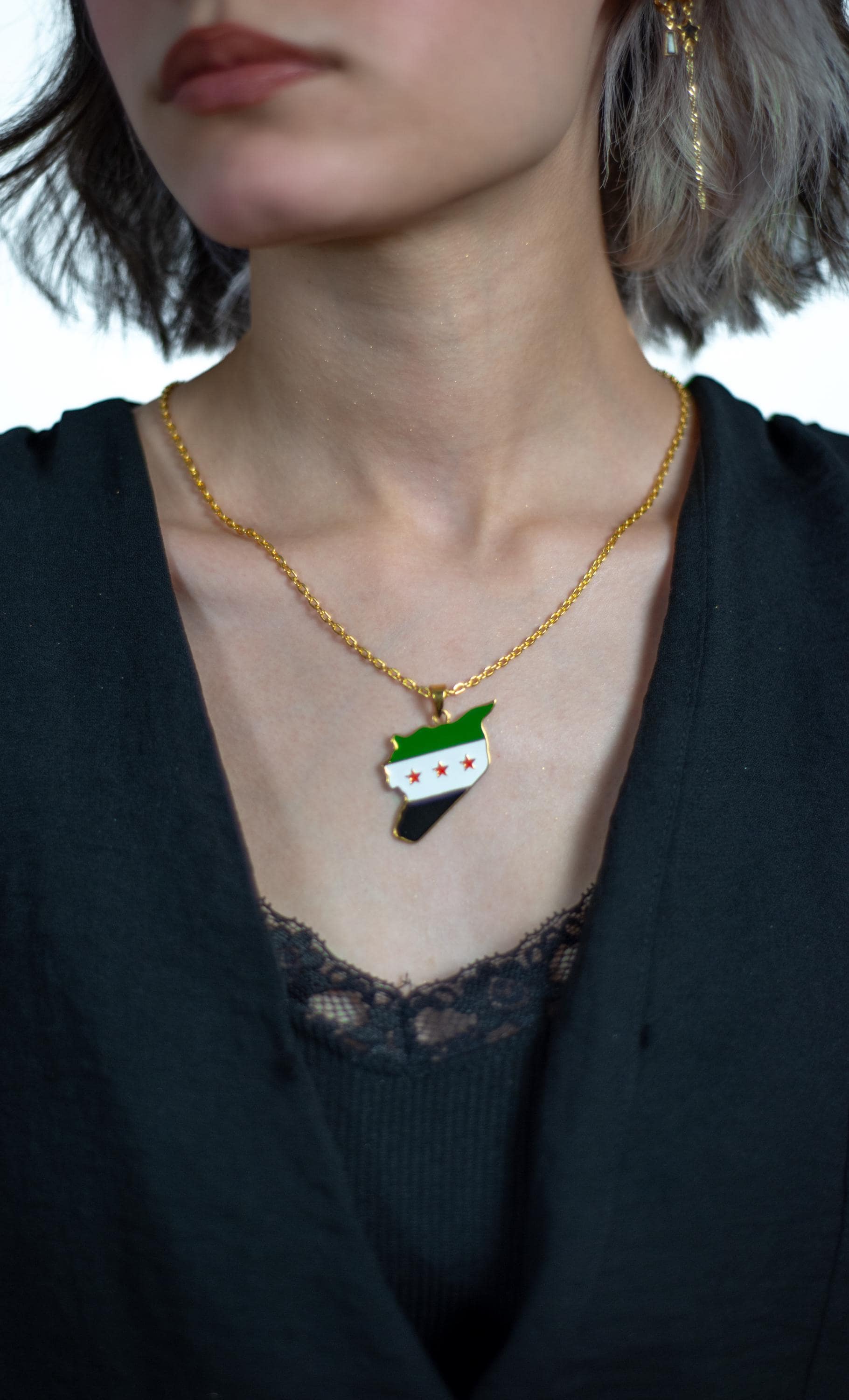 Syria Map Necklace; 24k Gold-Plated Syrian Flag Pendant; Syrian Jewelry; Arabic Cultural Gift; Middle Eastern Pride; For Her - image 3
