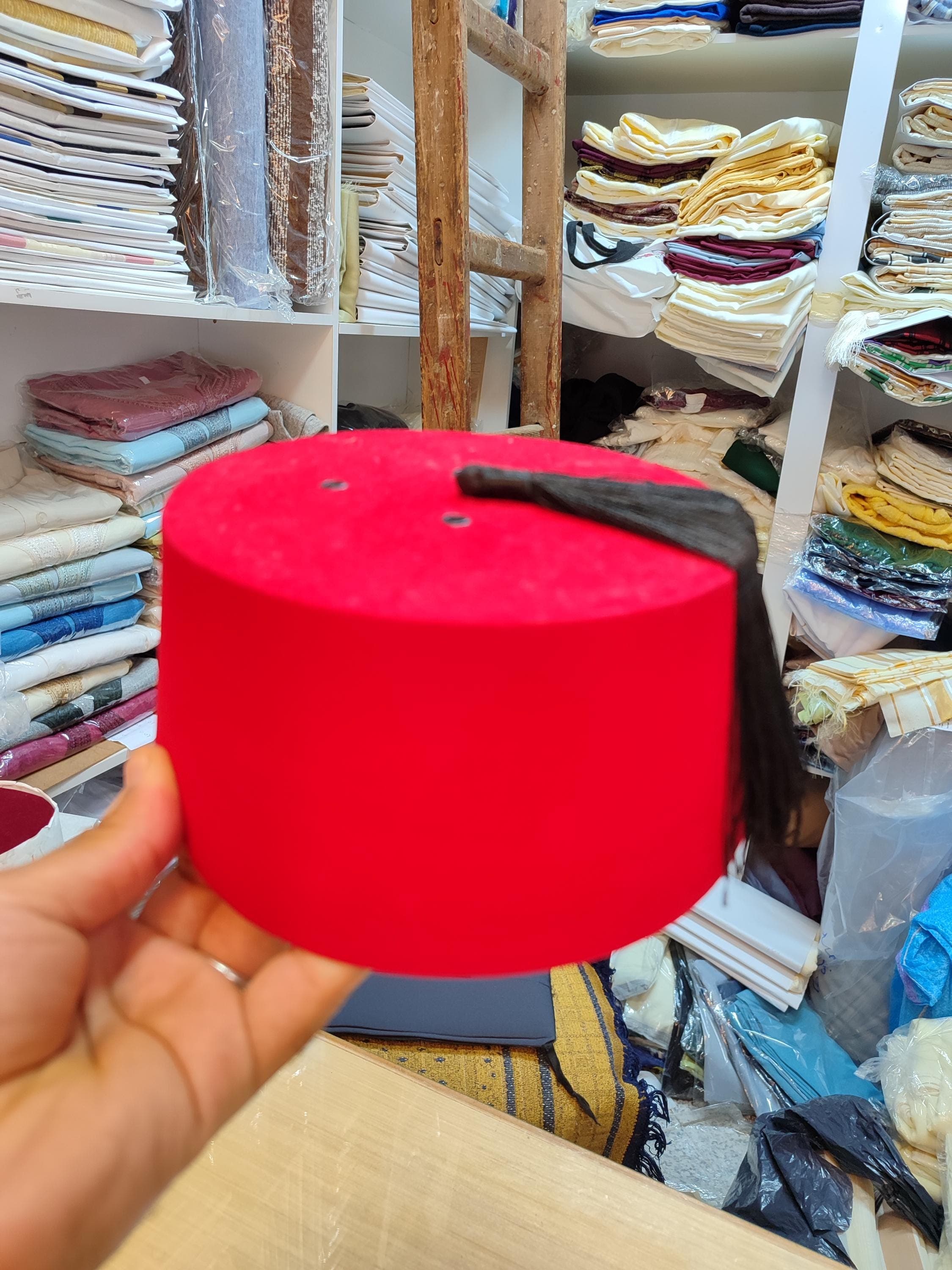 Traditional Moroccan Fez Hat, Handmade Red Tarbouche with Black Tassel, tarboush hat