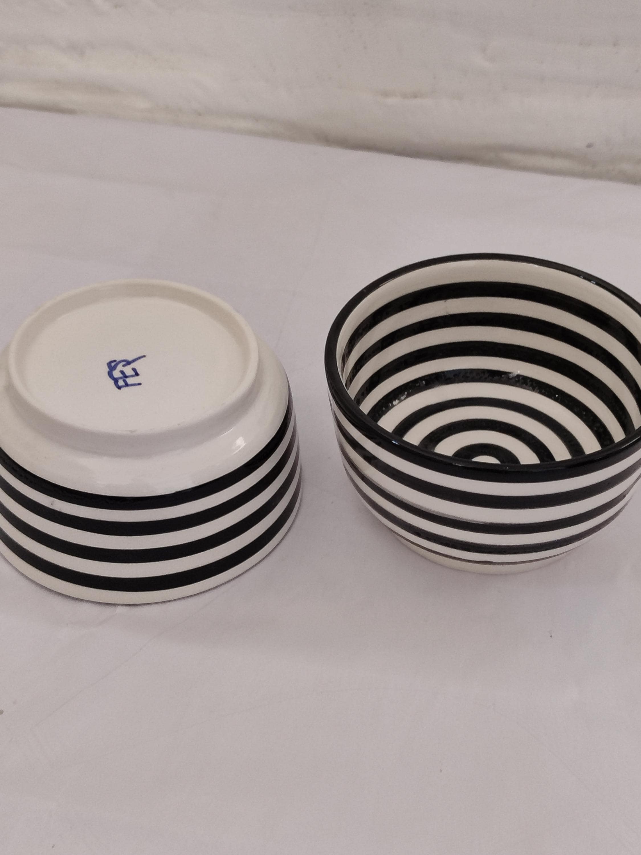 Handmade Moroccan Ceramic Bowls Set of 2 | Black White Striped Pottery | Boho Minimalist Serving Bowls | Modern Farmhouse Kitchen Decor