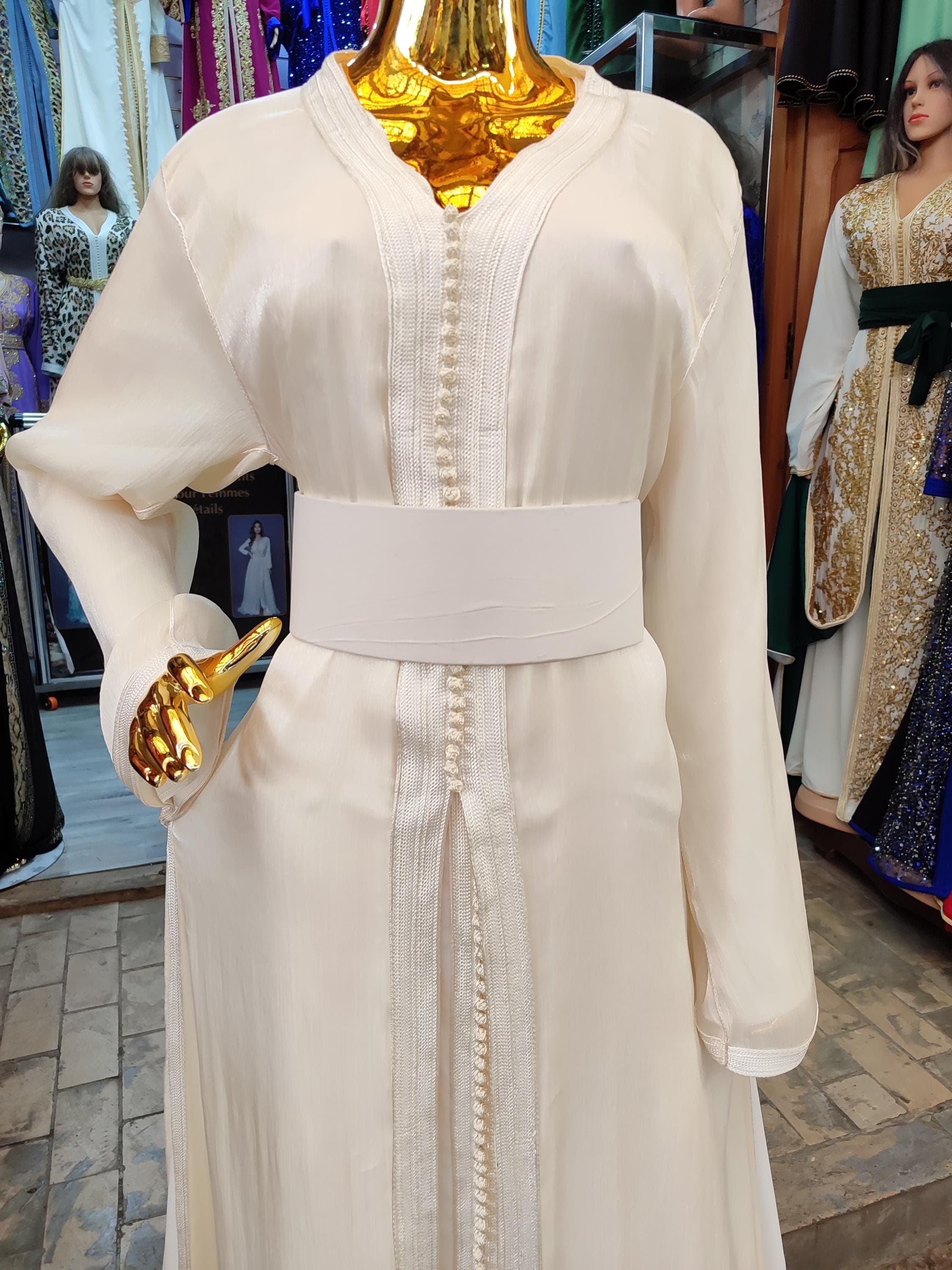 White Moroccan Bridal Caftan Women: Minimalist Wedding Dress, Bridal Nikkah Kaftan