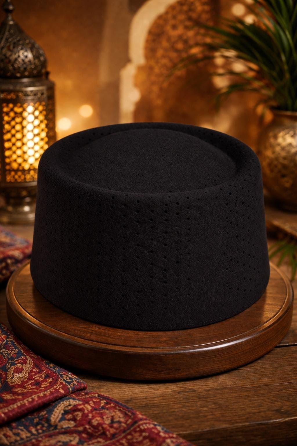 This handcrafted felt fez is meticulously created by skilled Moroccan artisans using traditional techniques passed down through generations. The traditional fez cap features the classic cylindrical silhouette with a fine silk tassel, available in red fez, black fez, or white fez options. Unlike mass-produced alternatives, this authentic tarboush offers custom size fez measurements to ensure a perfect, comfortable fit for every wearer. Perfect as cultural headwear for moroccan costume events,