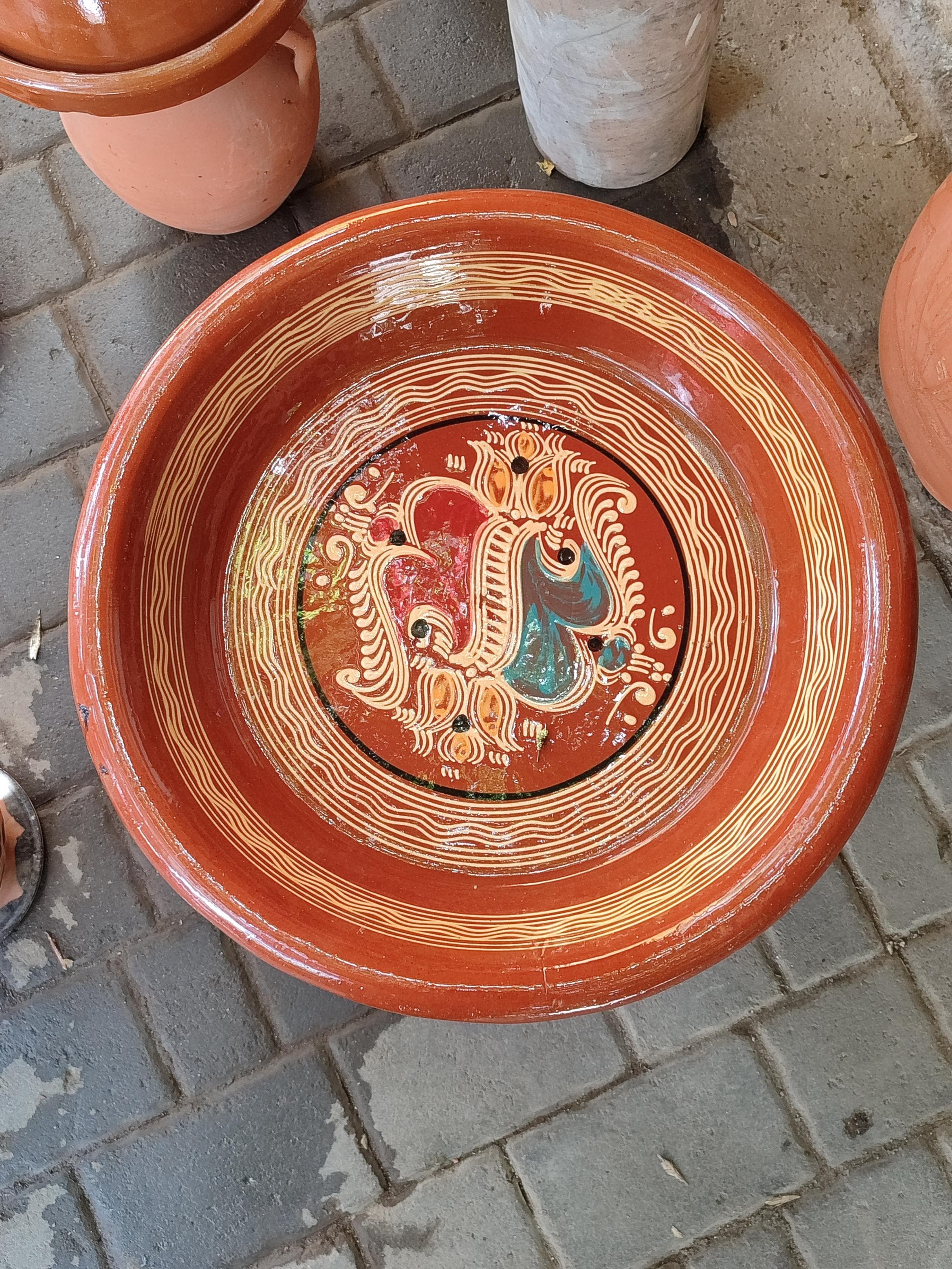 Hand-Painted Moroccan Terracotta Bowl: Geometric Kesriya Art Dish
