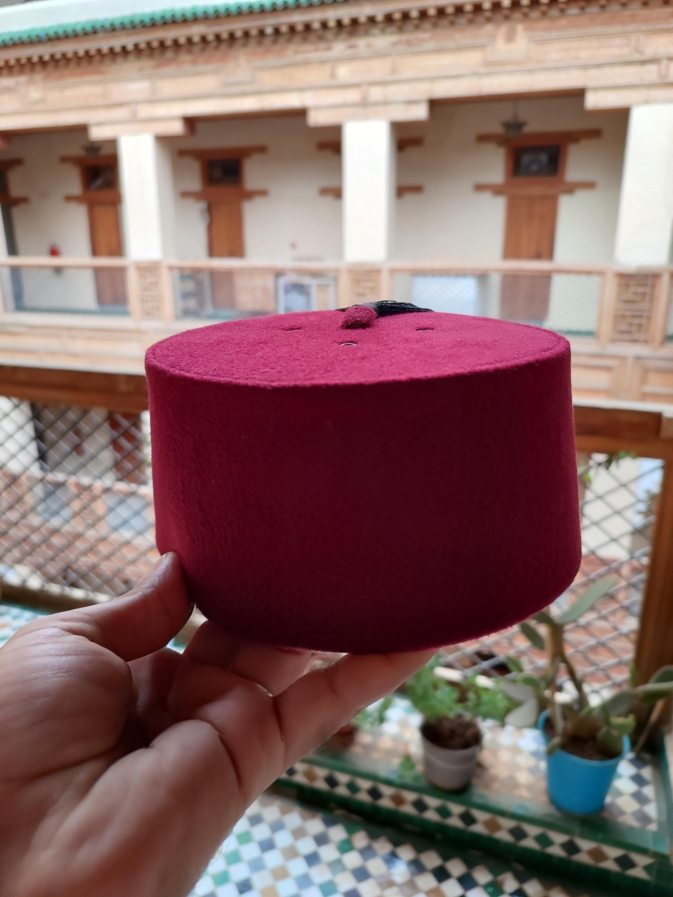 Handmade Moroccan Tarboush | Burgundy Velvet Fez Hat | Custom Silk Tassel