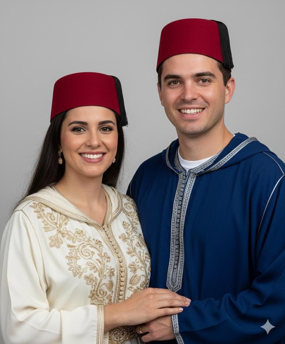 Custom Matching Fez Hat Set | Burgundy Moroccan Tarboush for Couples | Handmade Red Velvet Fez | Personalized Gift from Fez City