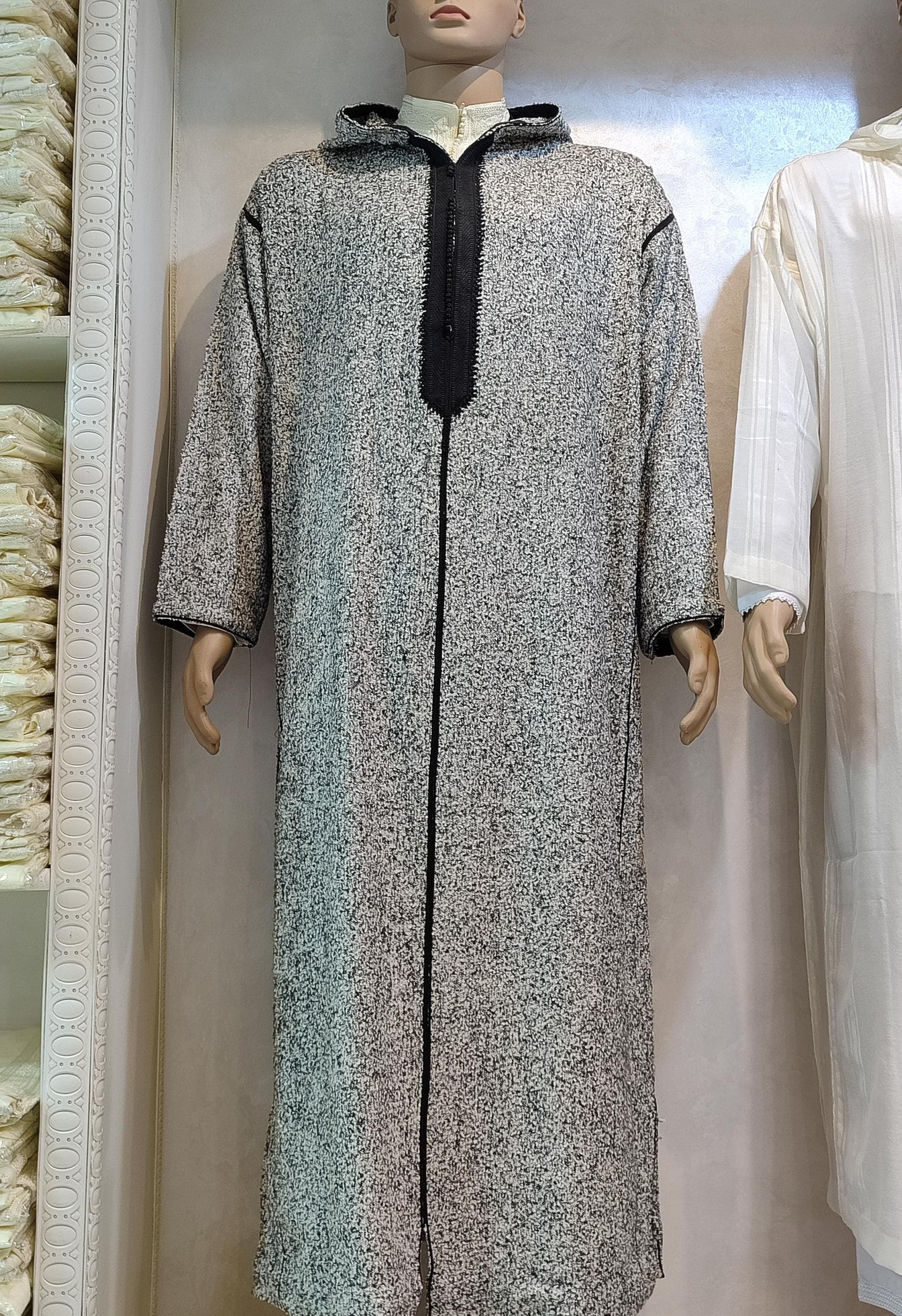 Handcrafted Moroccan Cotton Djellaba: Gray Gradient Embroidered Thobe