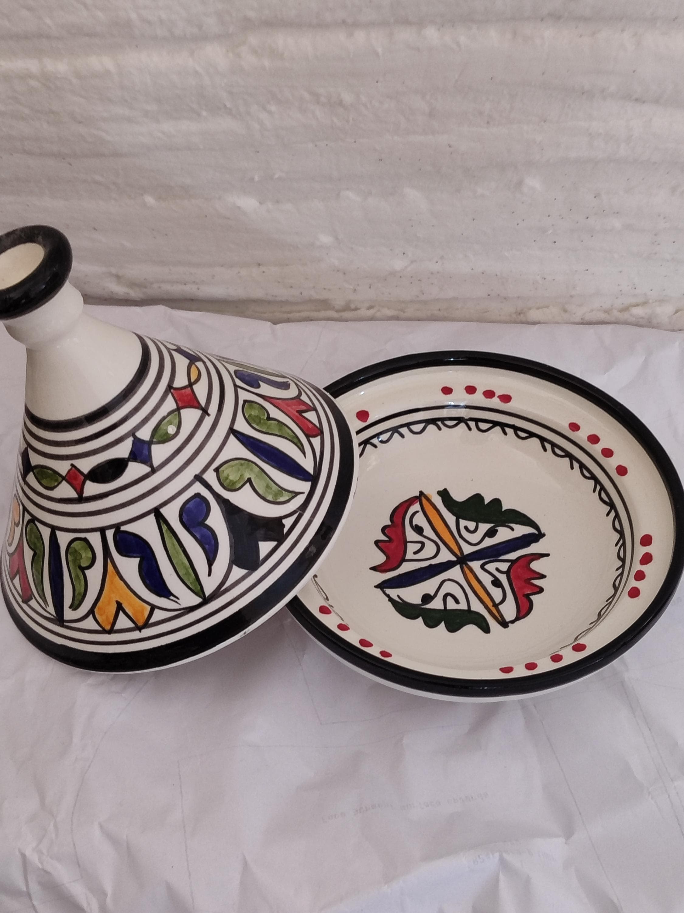 Handmade Moroccan Ceramic Tajine Serving Dish Hand Painted Traditional Pottery Decor