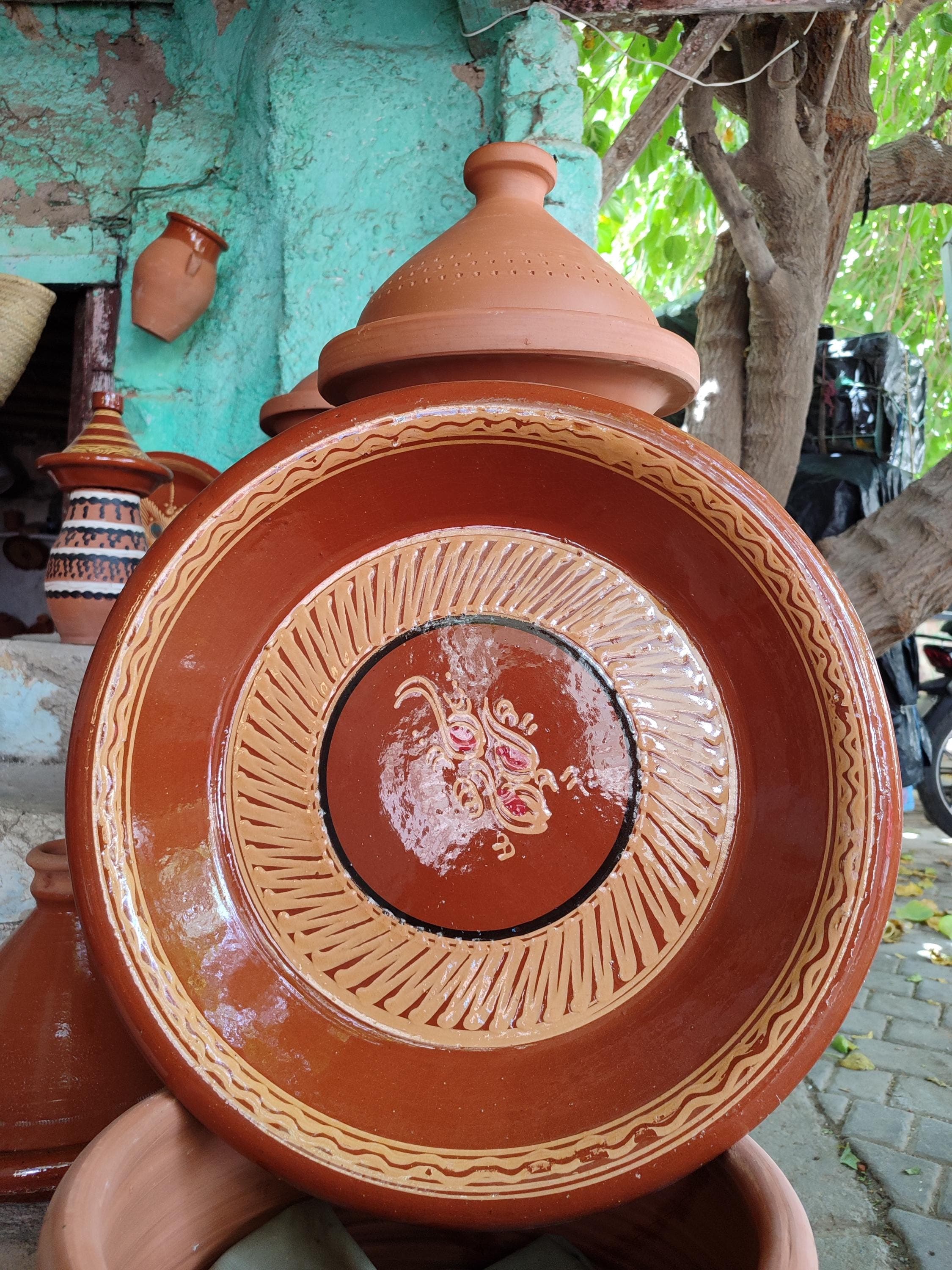 Handcrafted Moroccan Terracotta Bowl: Sunburst Design Couscous Dish