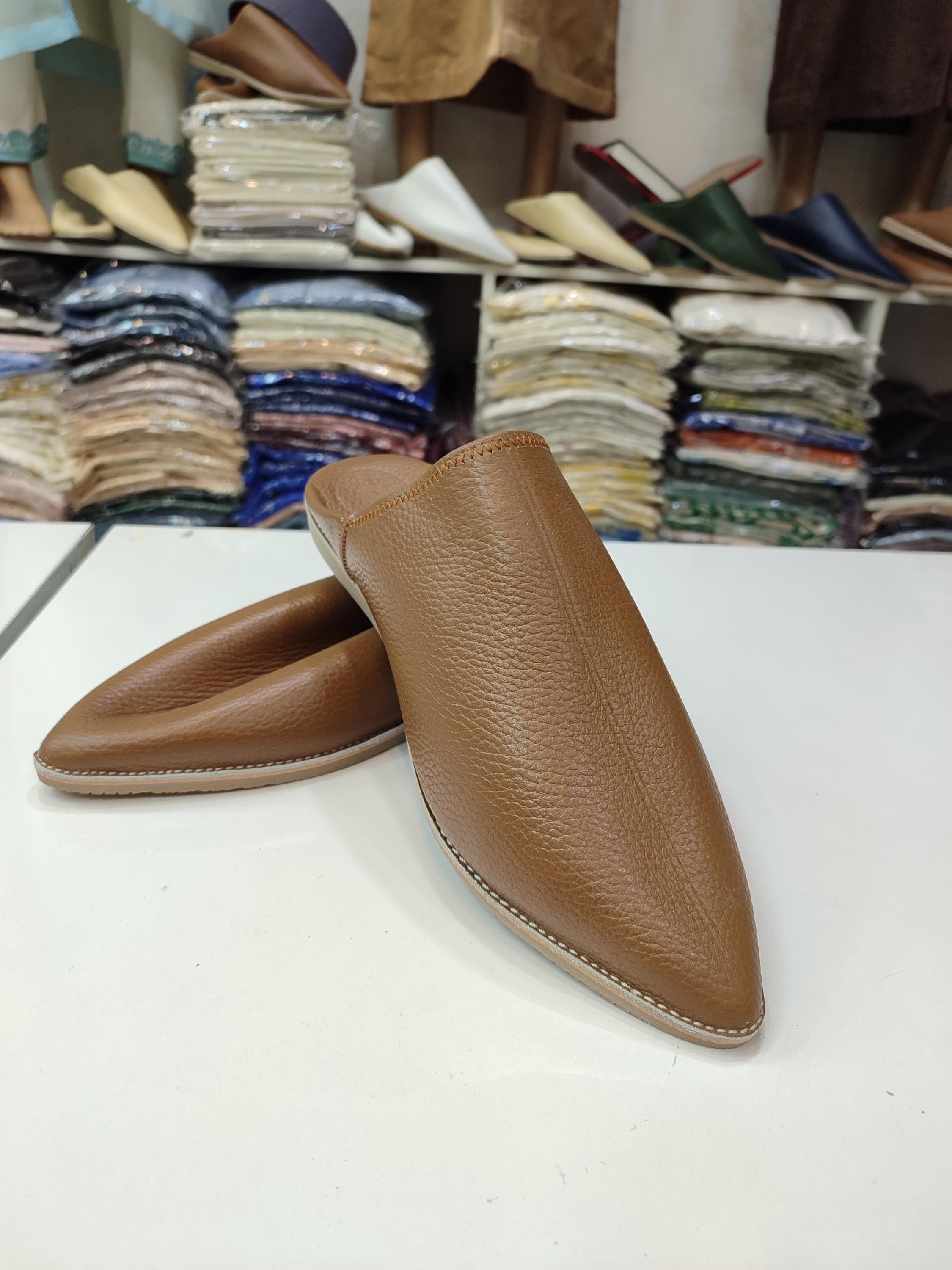 Mens Moroccan Leather Babouche, Handmade Leather Slippers, Authentic Fez Mules, Eid Gift Men, Traditional Moroccan Shoes