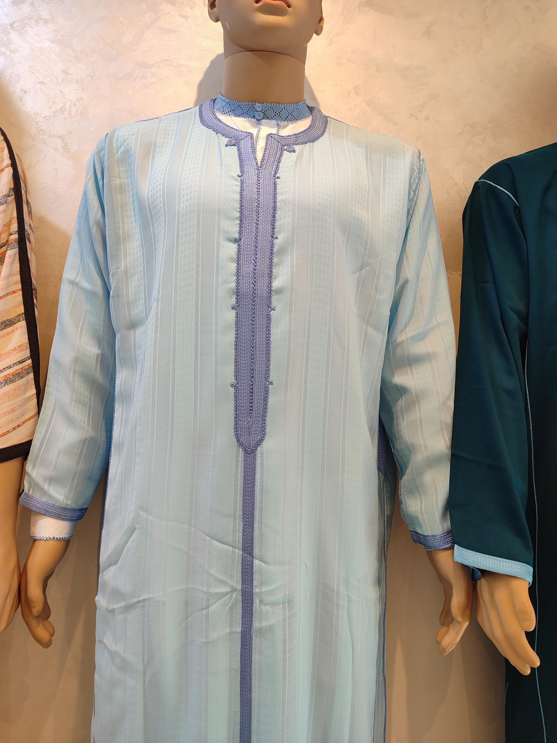 Handmade Moroccan Djellaba Set: Light Blue Embroidered Kaftan - image 3