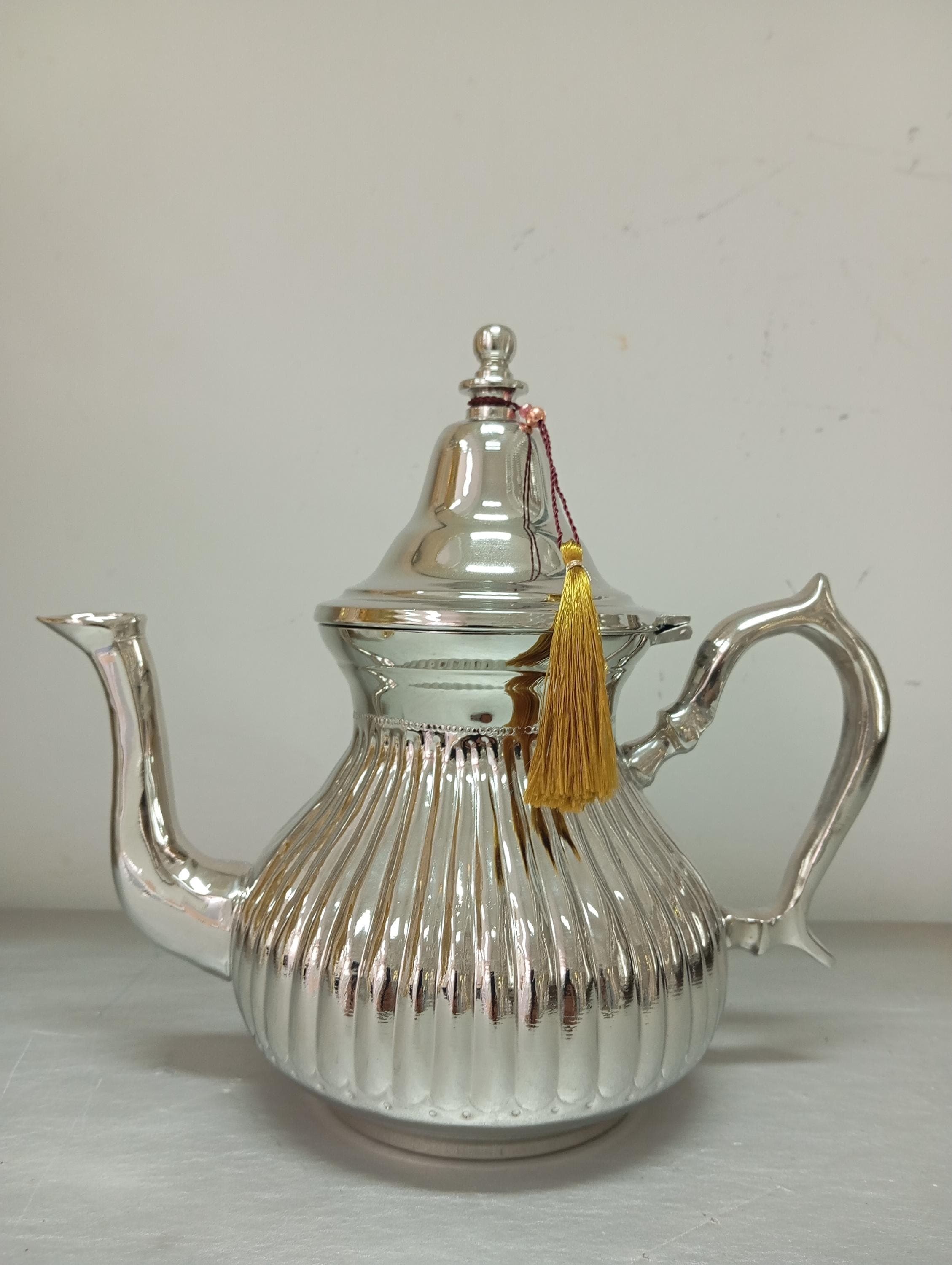 Handmade Silver Plated Moroccan Teapot Set: Authentic Fez Copper Teapot