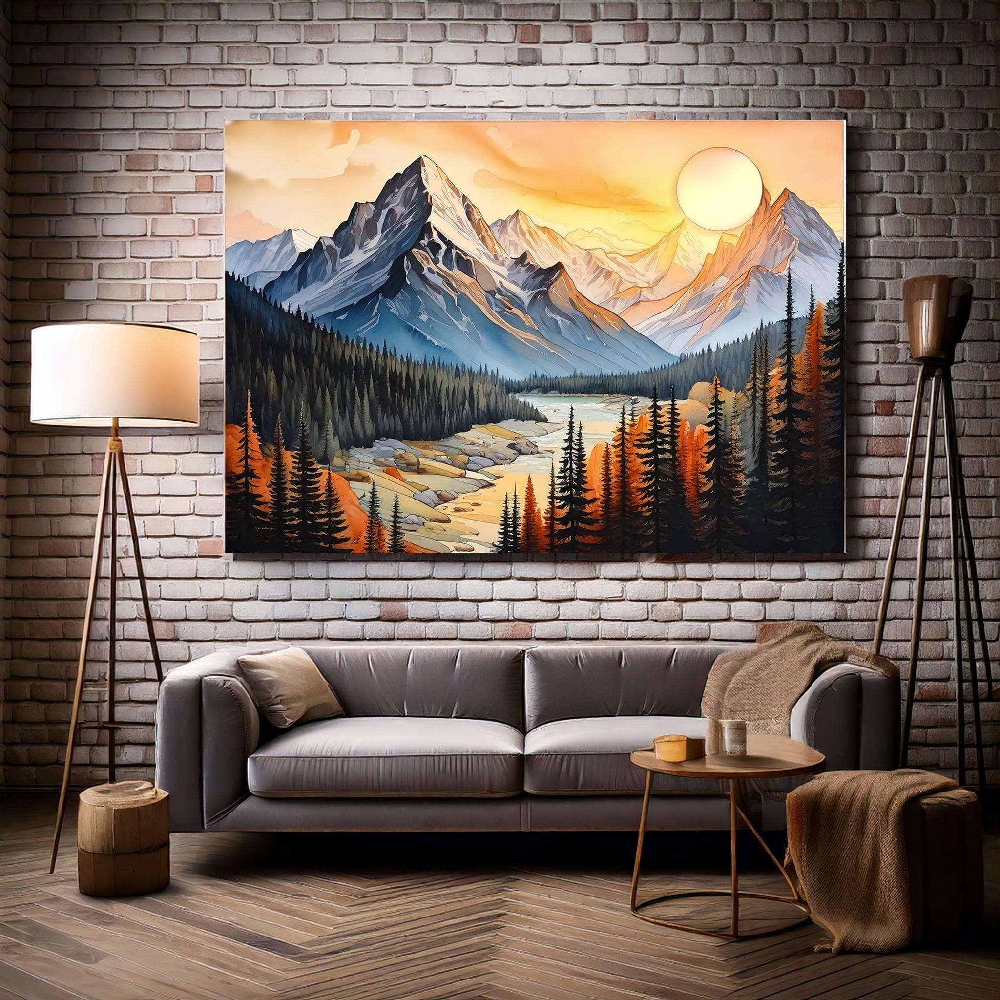 Mountain Landscape Canvas: Pine Forest Wall Art