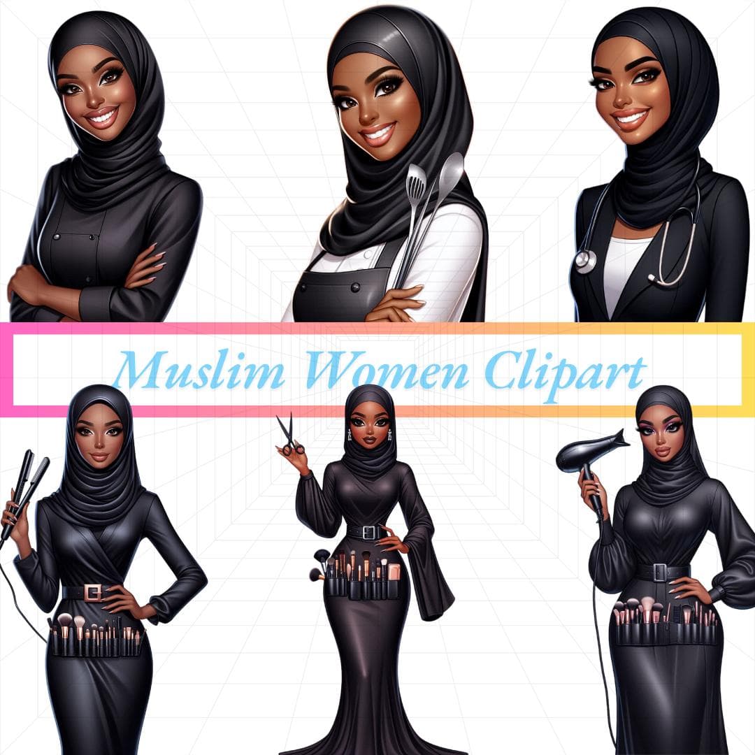 Muslim Woman Clipart, Hijab Fashion Clipart, Muslim Clipart, Afro Girl Clipart, Black Girl Clipart, Fashion Illustration, Afro Muslim Clipar