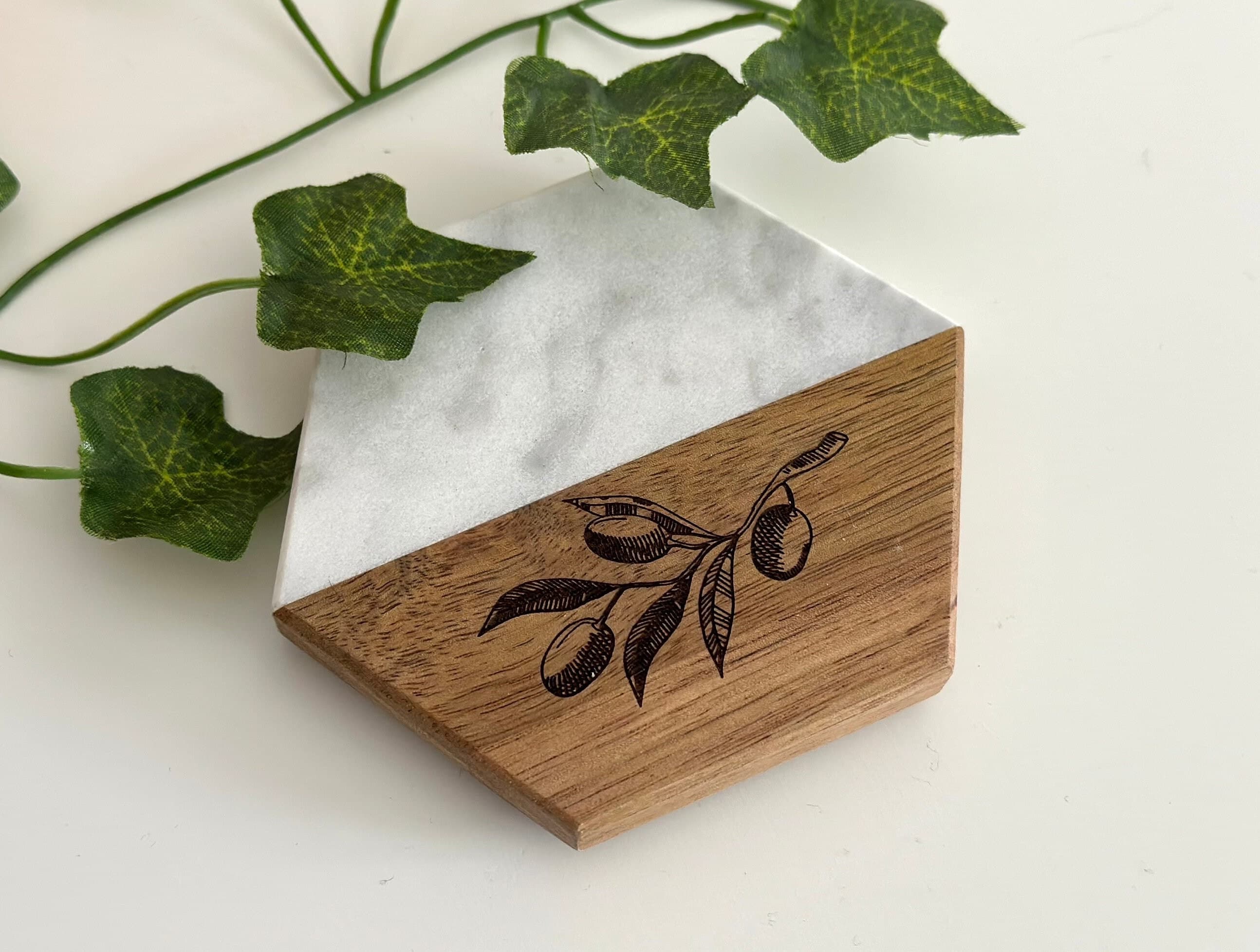 Olive branch Wooden and Marble Coasters, Custom engraved coasters, Alhamdulillah Coasters, Eid Gift, Islamic Gift, Ramadan Gift, Al-Aqsa