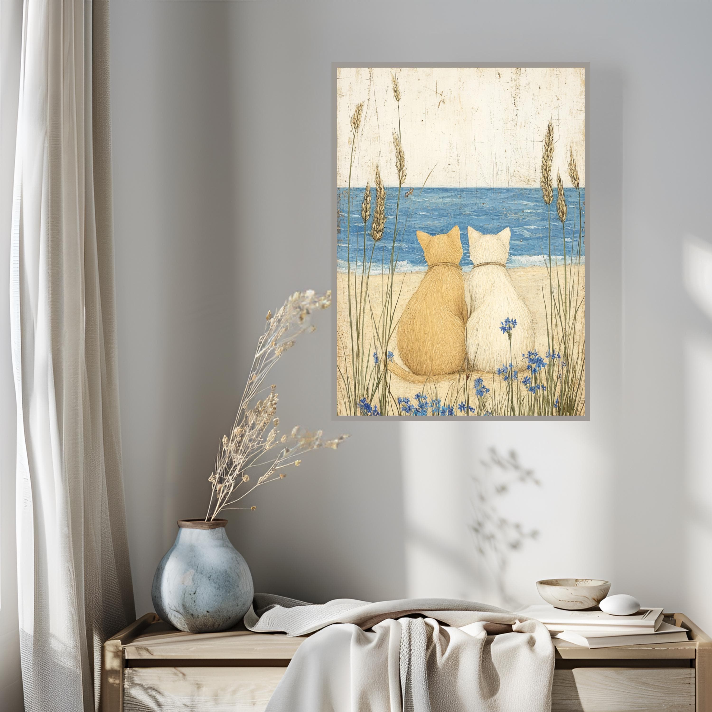 Coastal Cat Watercolor Art Print: Beach Cats Seaside Poster - image 5